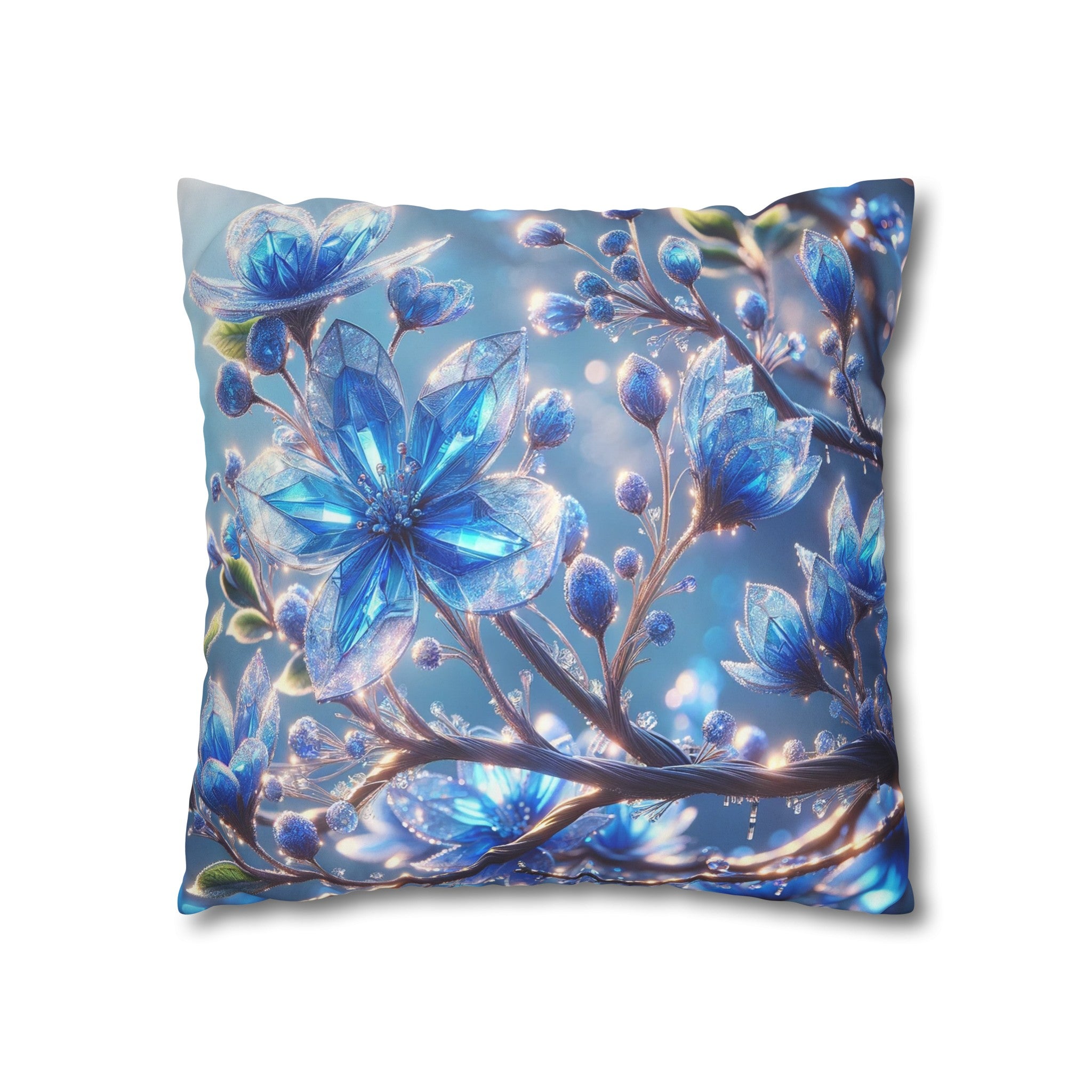 Blue, diamond flowers (5) - Suede Square Pillowcase