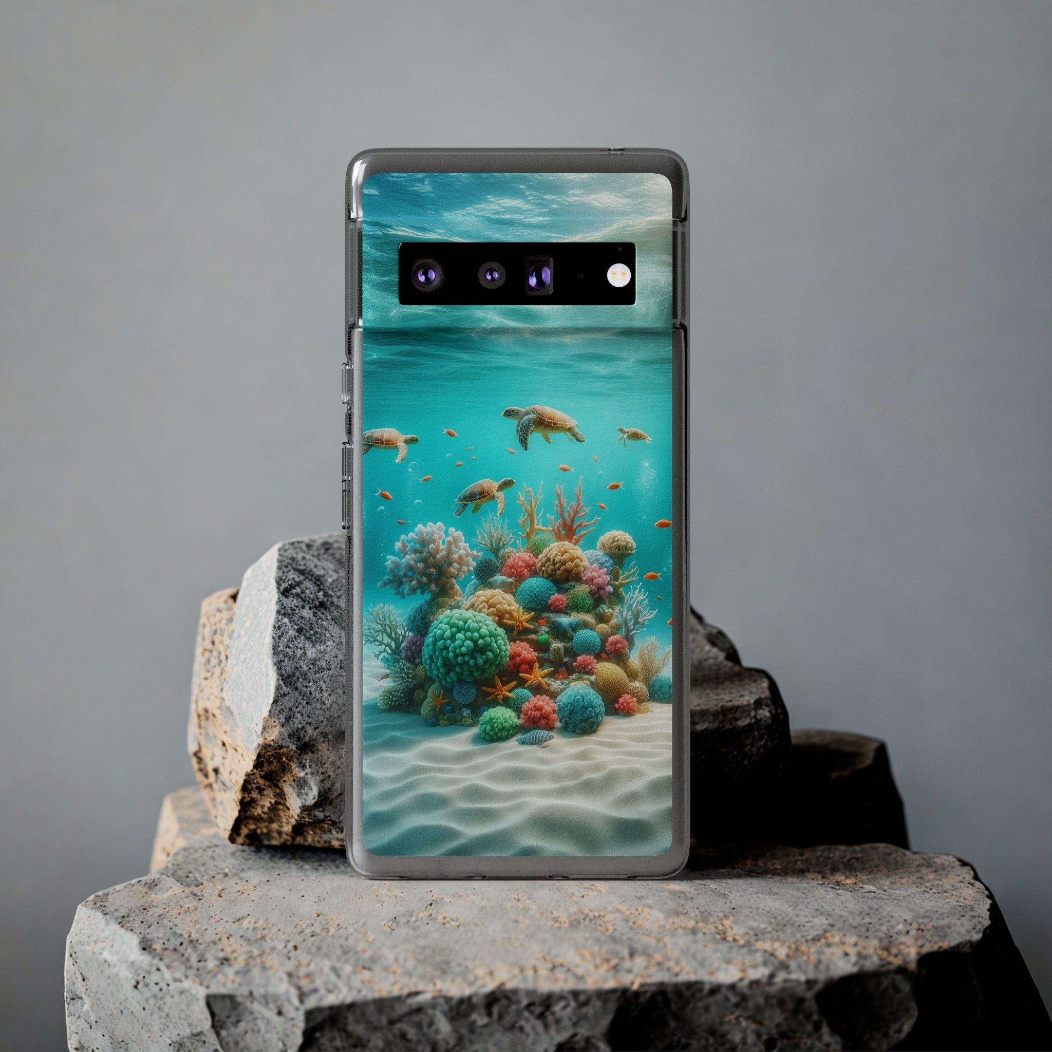 Turtles on coral reef - Soft Phone Case