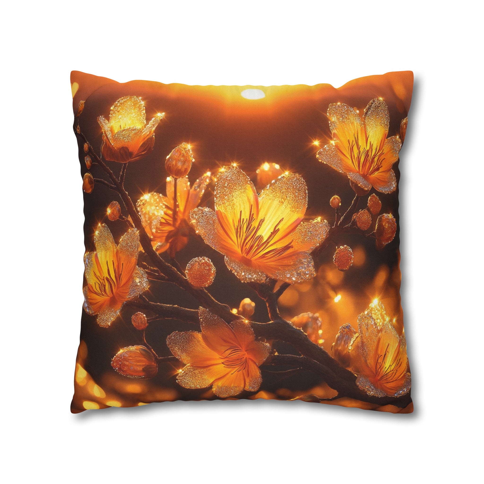 Yellow diamond flowers (3) - Polyester Square Pillowcase