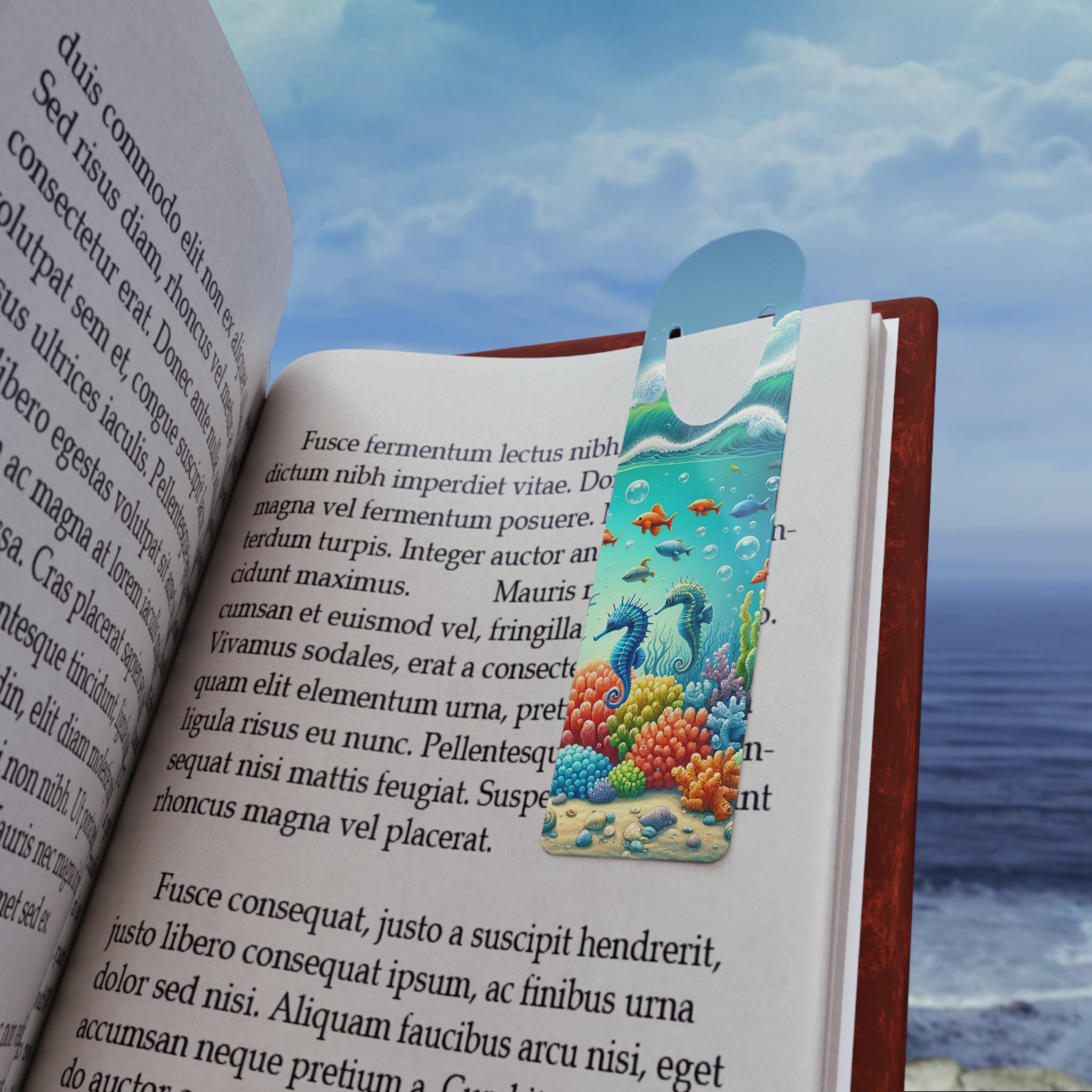 Multiple seahorses and fish - Bookmark