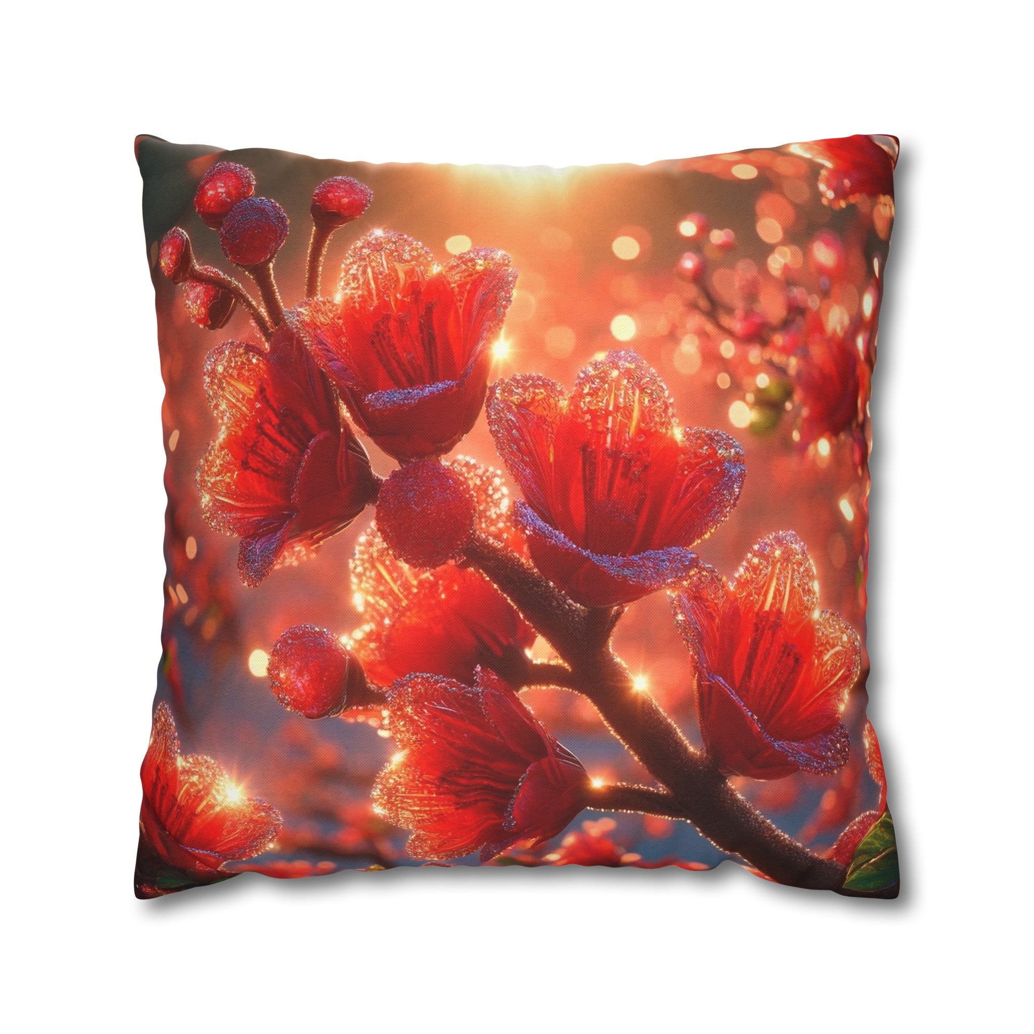 Red shiny flowers (1)  - Polyester Square Pillowcase