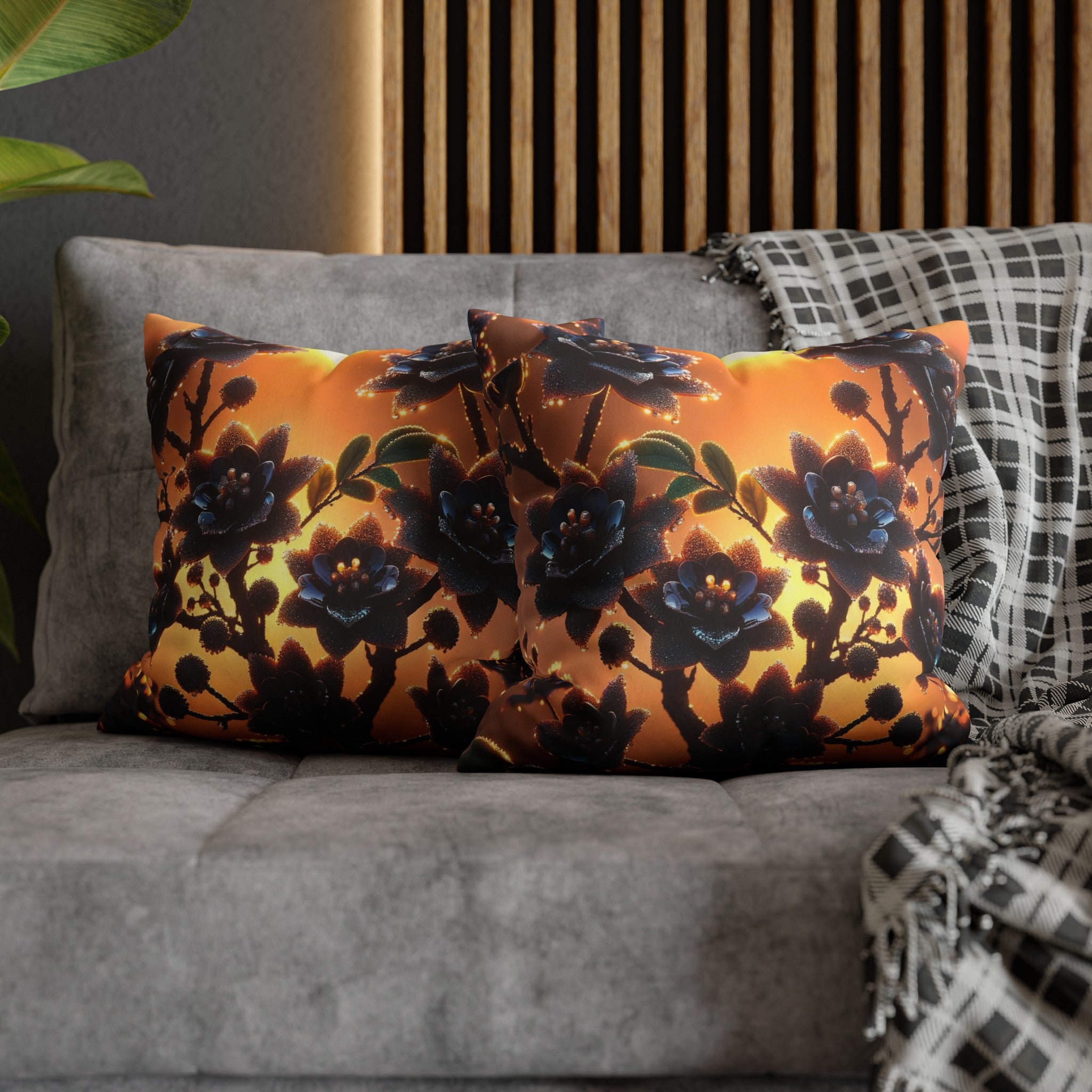 Black diamond flowers (3) - Suede Square Pillowcase