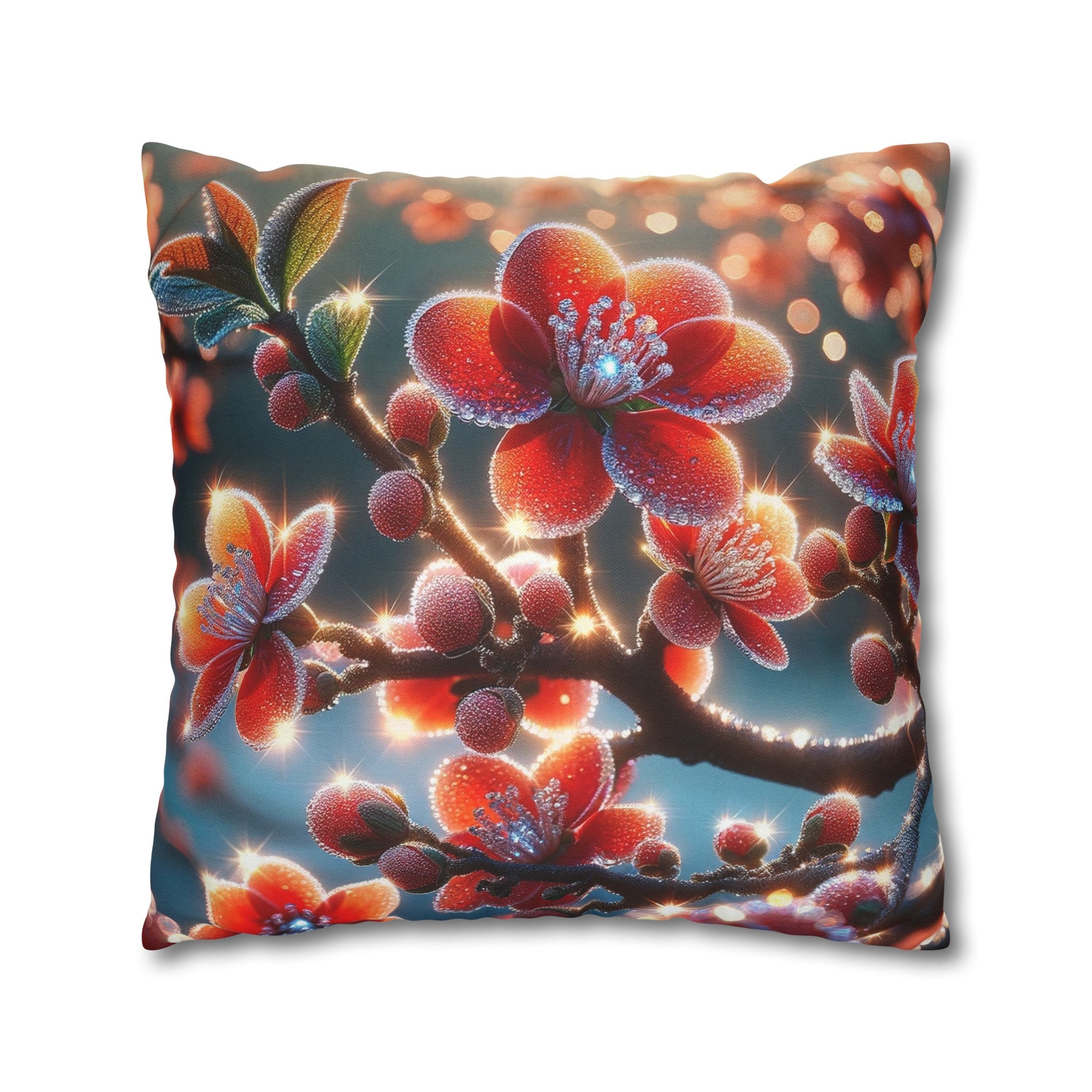 Red diamond flowers (3) - Polyester Square Pillowcase