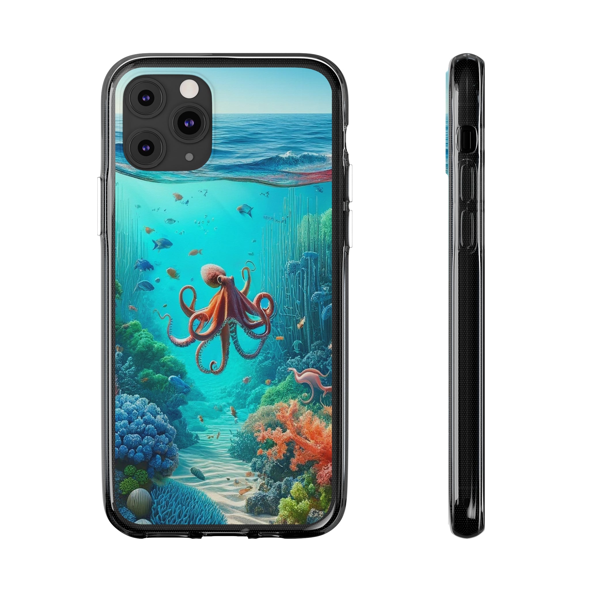 Octopus in turquoise water - Soft Phone Case