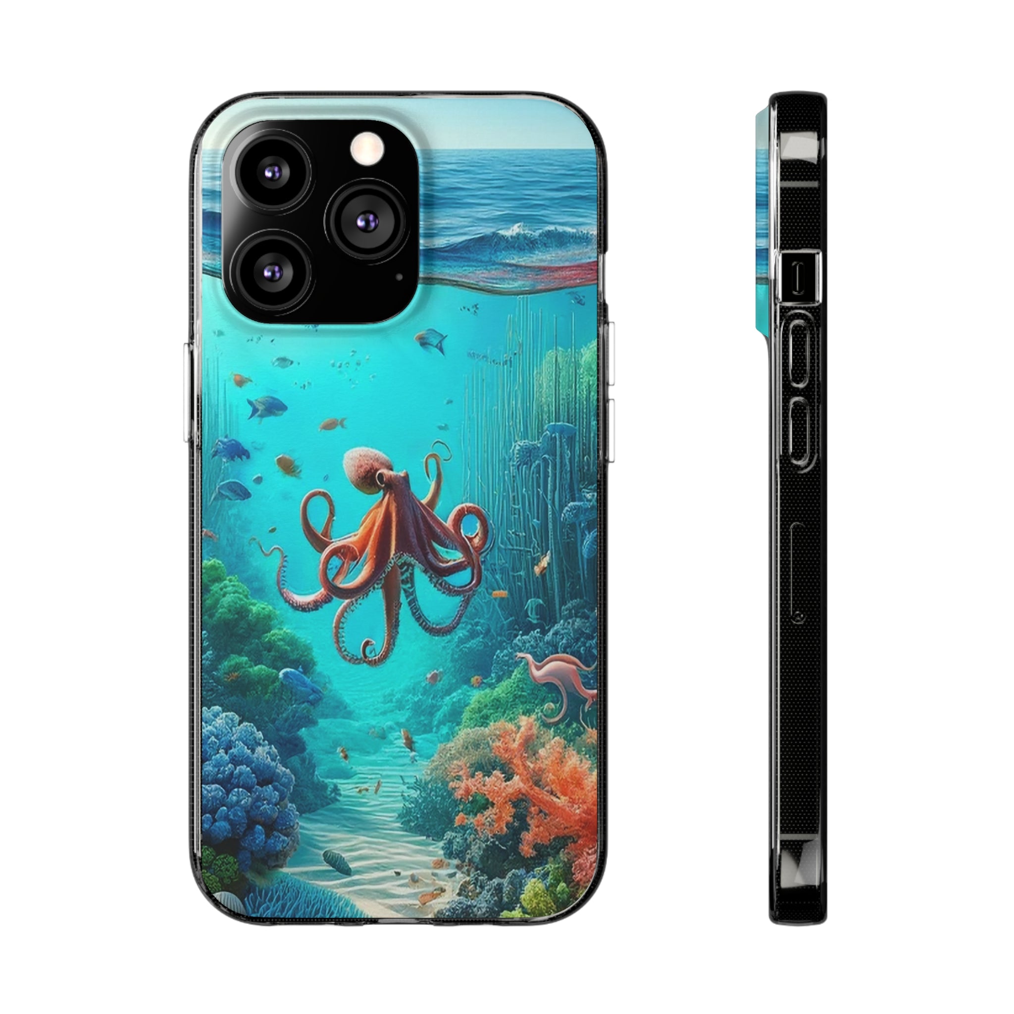 Octopus in turquoise water - Soft Phone Case