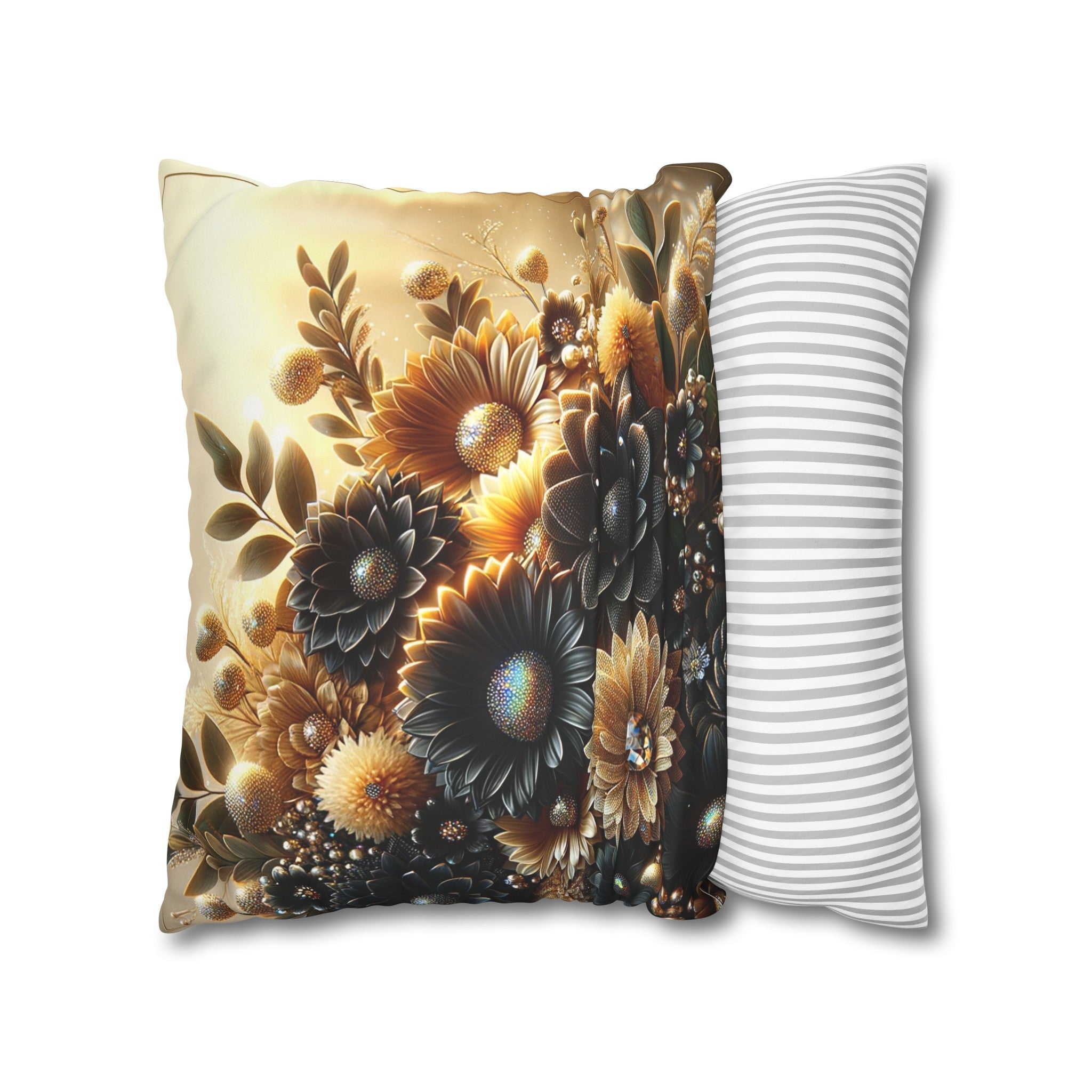 Black and golden Bouquet (2) - Suede Square Pillowcase