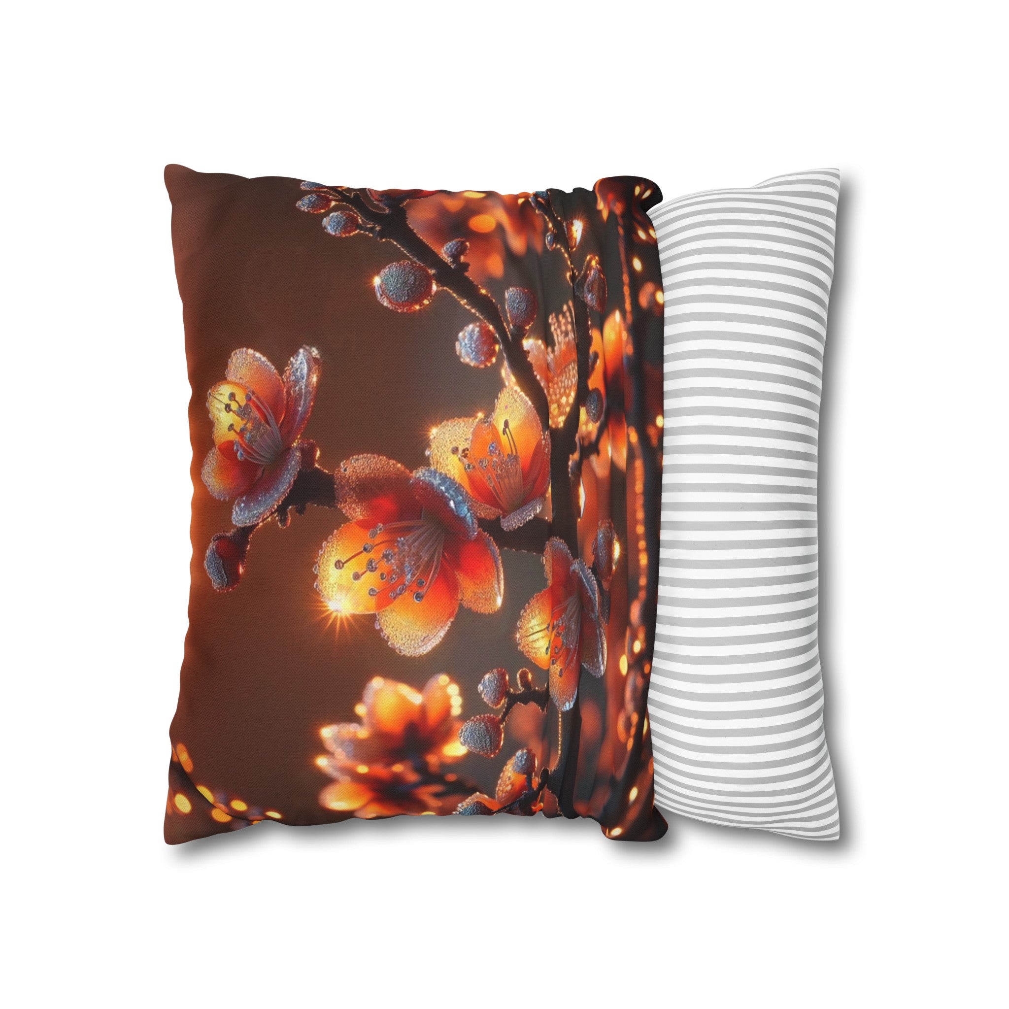 Orange diamond flowers (1) - Polyester Square Pillowcase