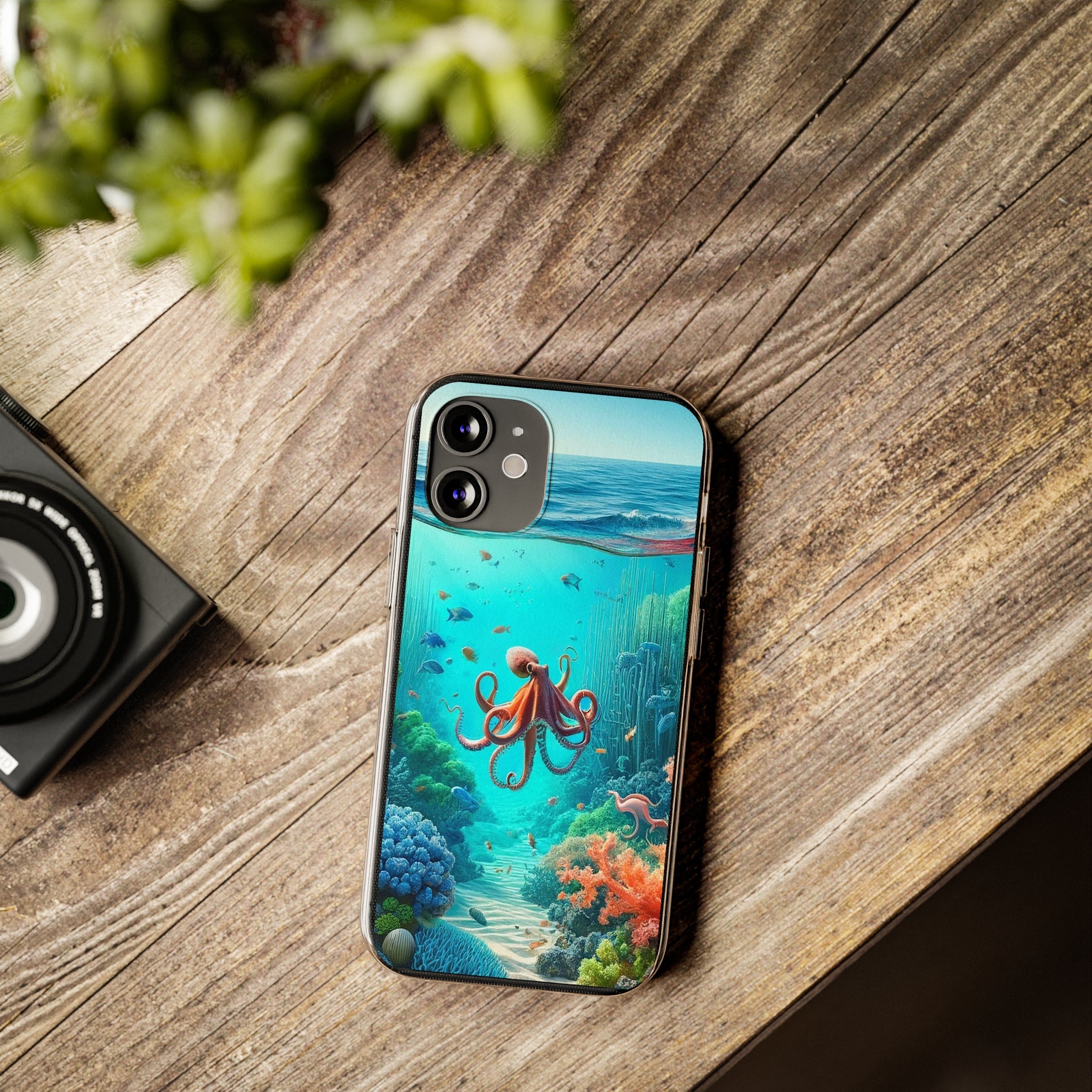 Octopus in turquoise water - Soft Phone Case