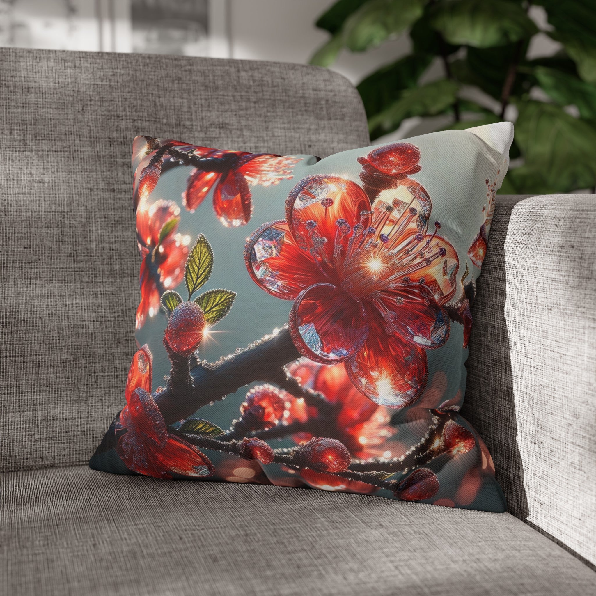 Red diamond flowers (1) - Polyester Square Pillowcase