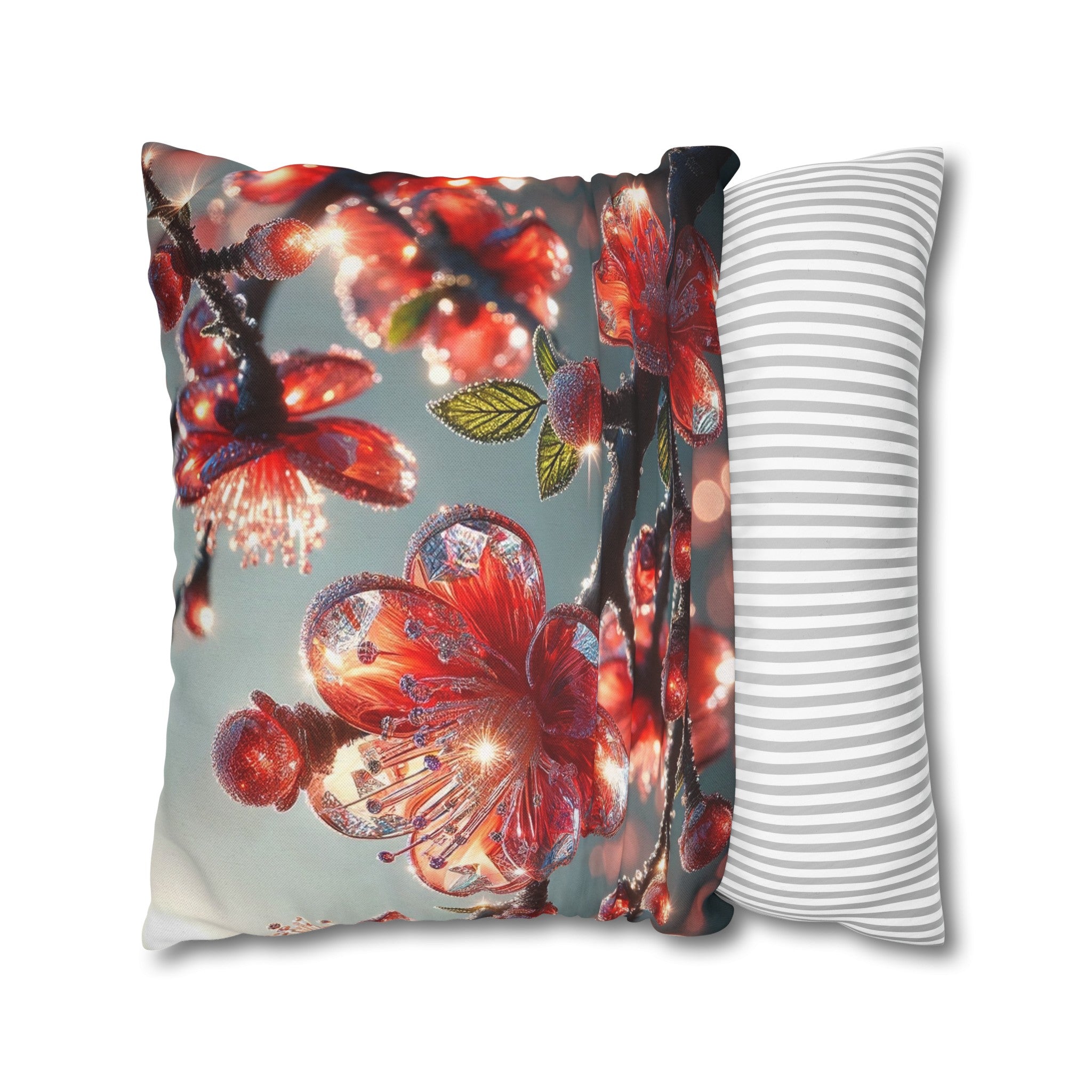 Red diamond flowers (1) - Polyester Square Pillowcase