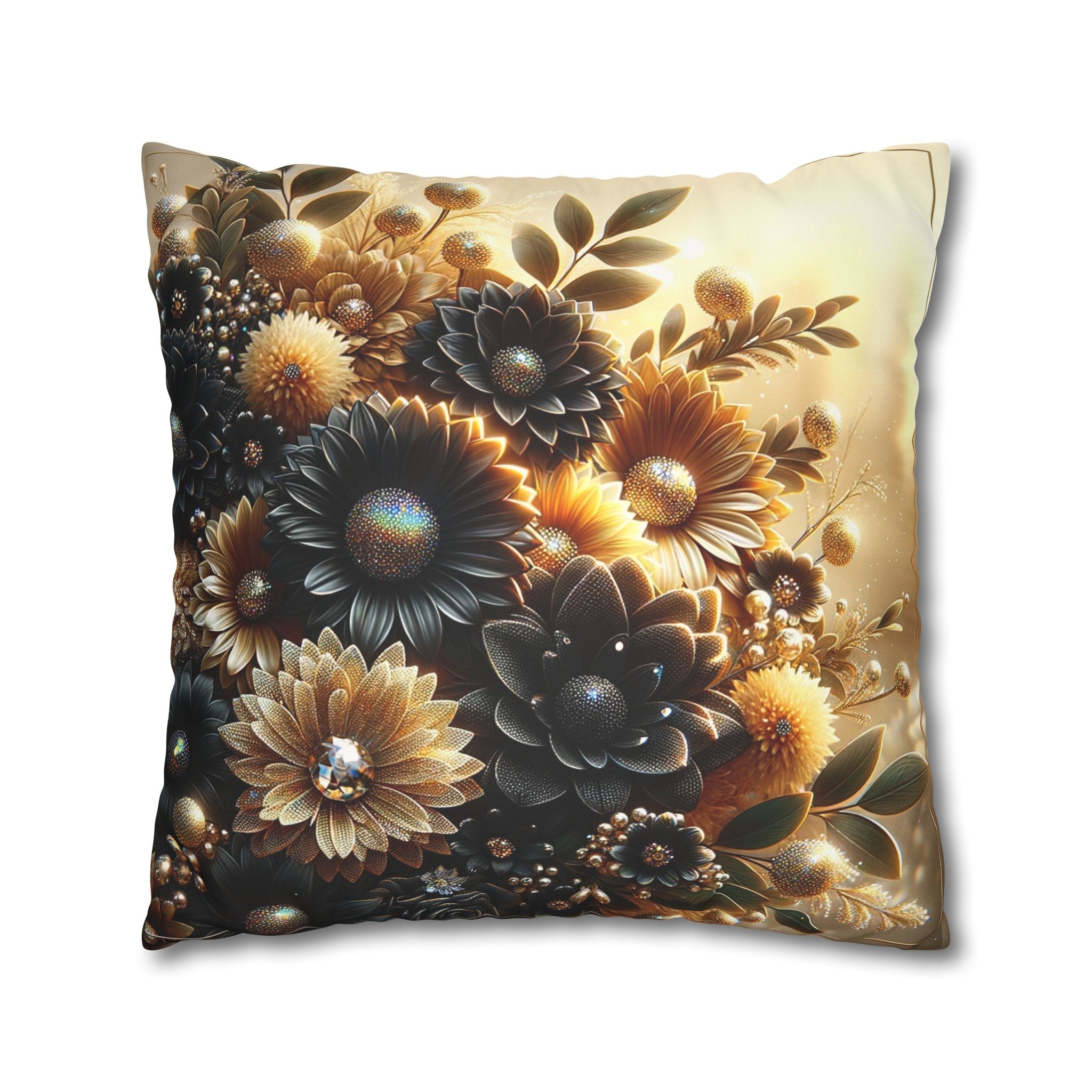 Black and golden Bouquet (2) - Suede Square Pillowcase