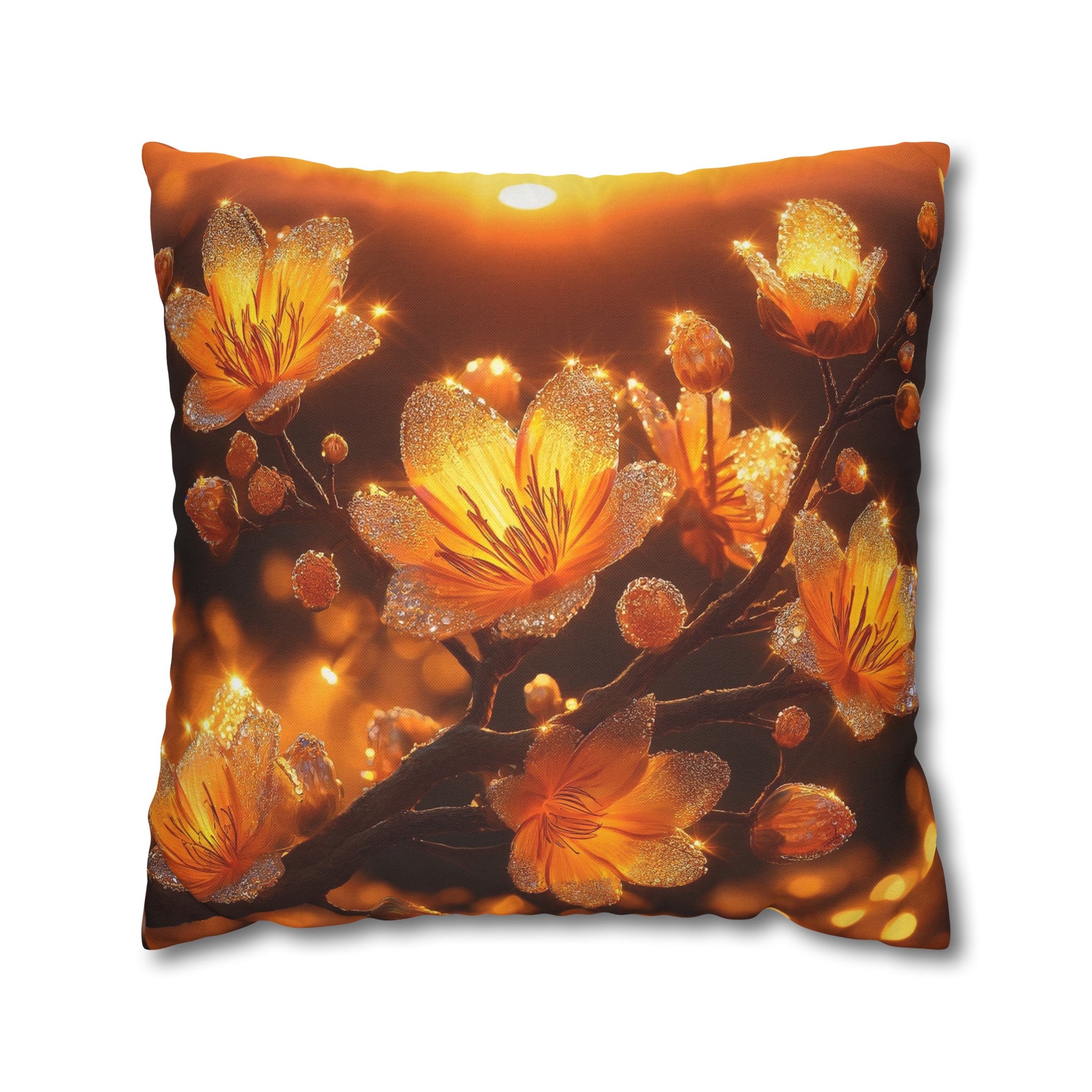 Yellow diamond flowers (3) - Polyester Square Pillowcase