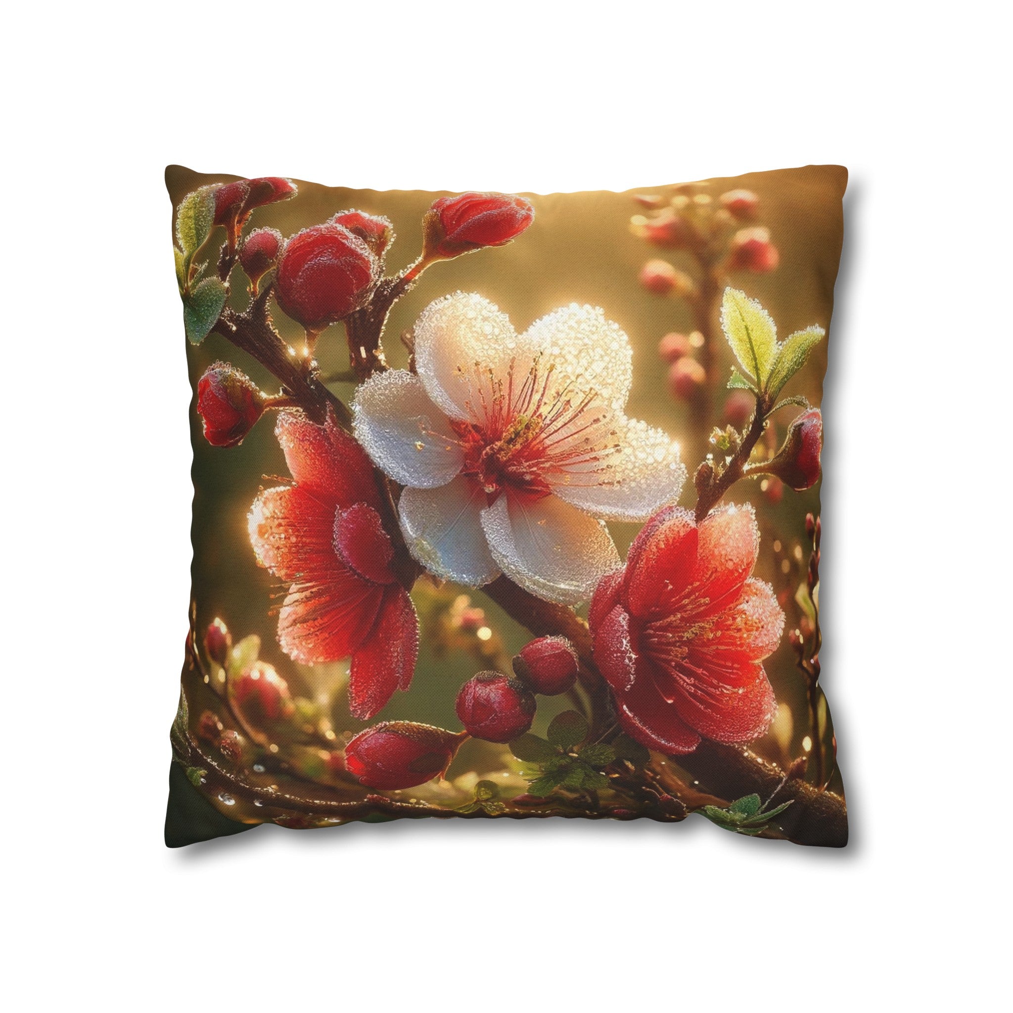 Red diamond flowers (4) - Polyester Square Pillowcase