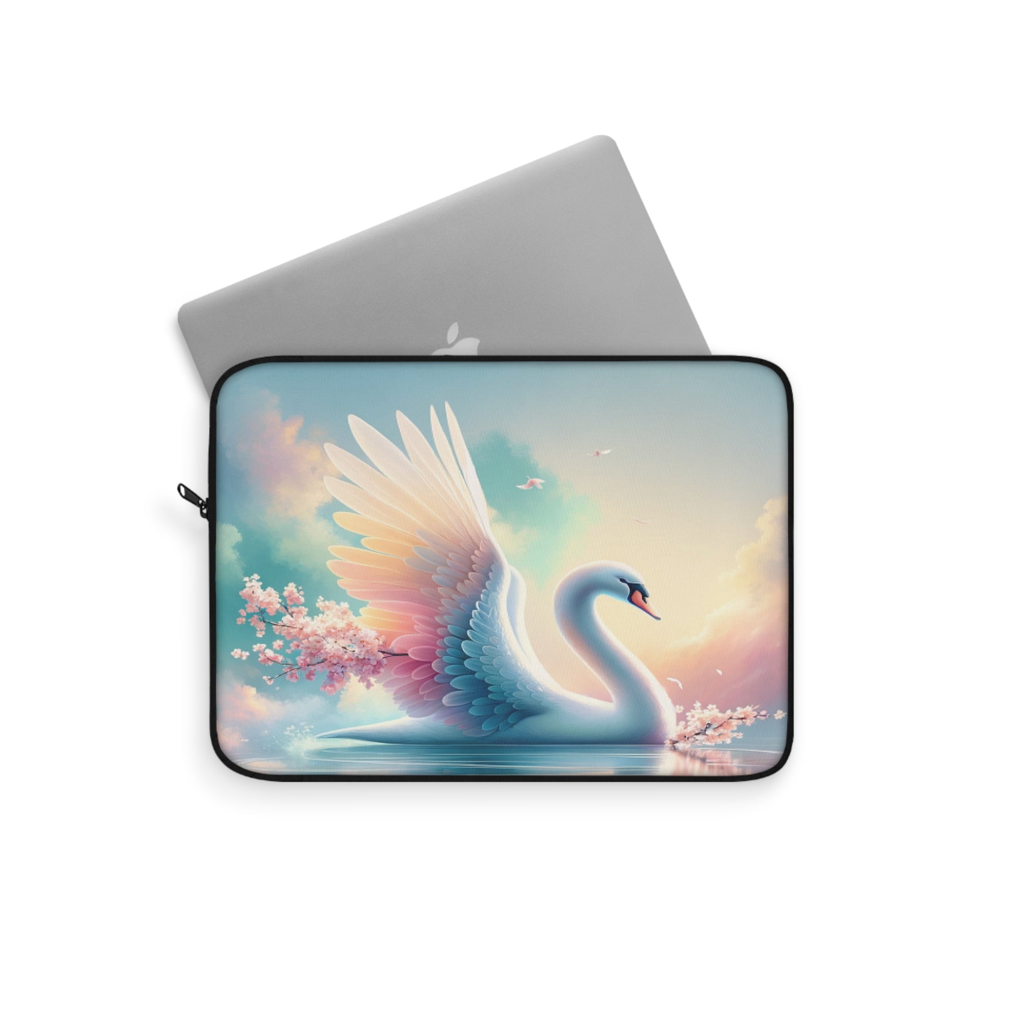 Beautiful Swan with pink flowers - Laptop Sleeve