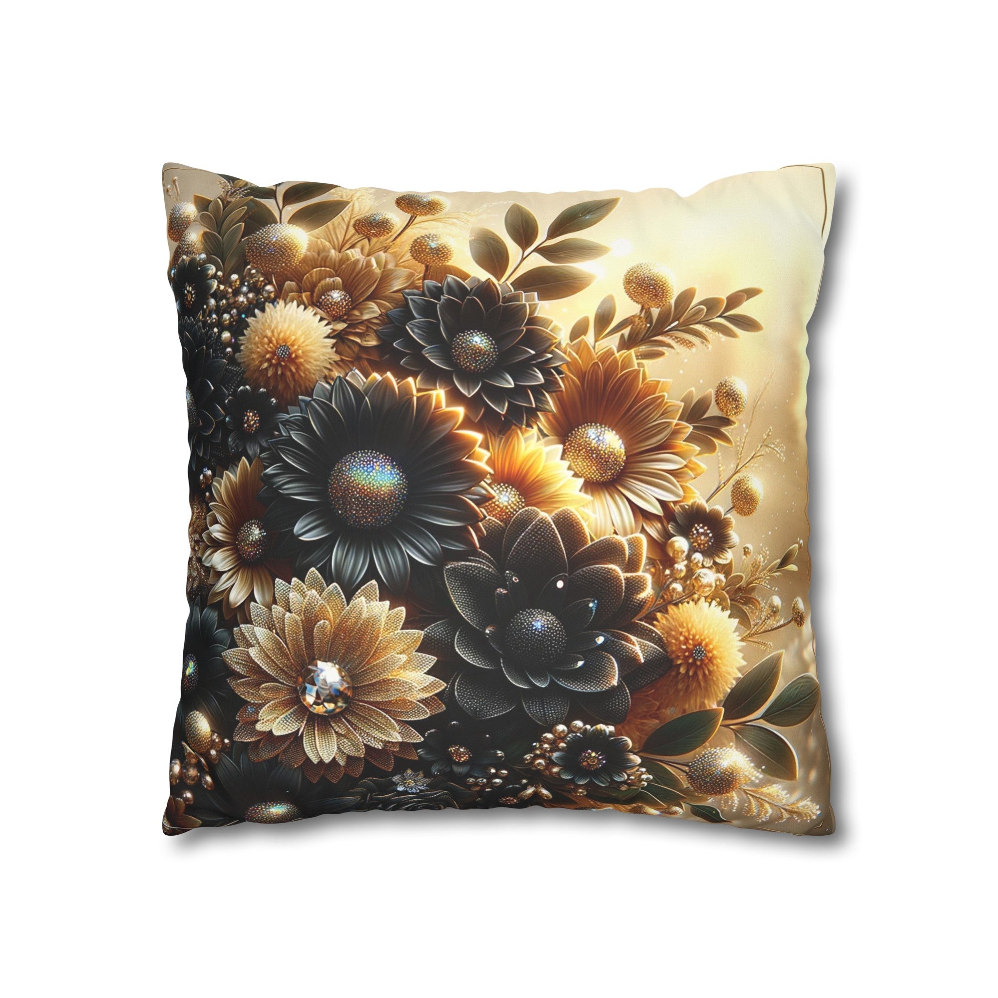 Black and golden Bouquet (2) - Suede Square Pillowcase