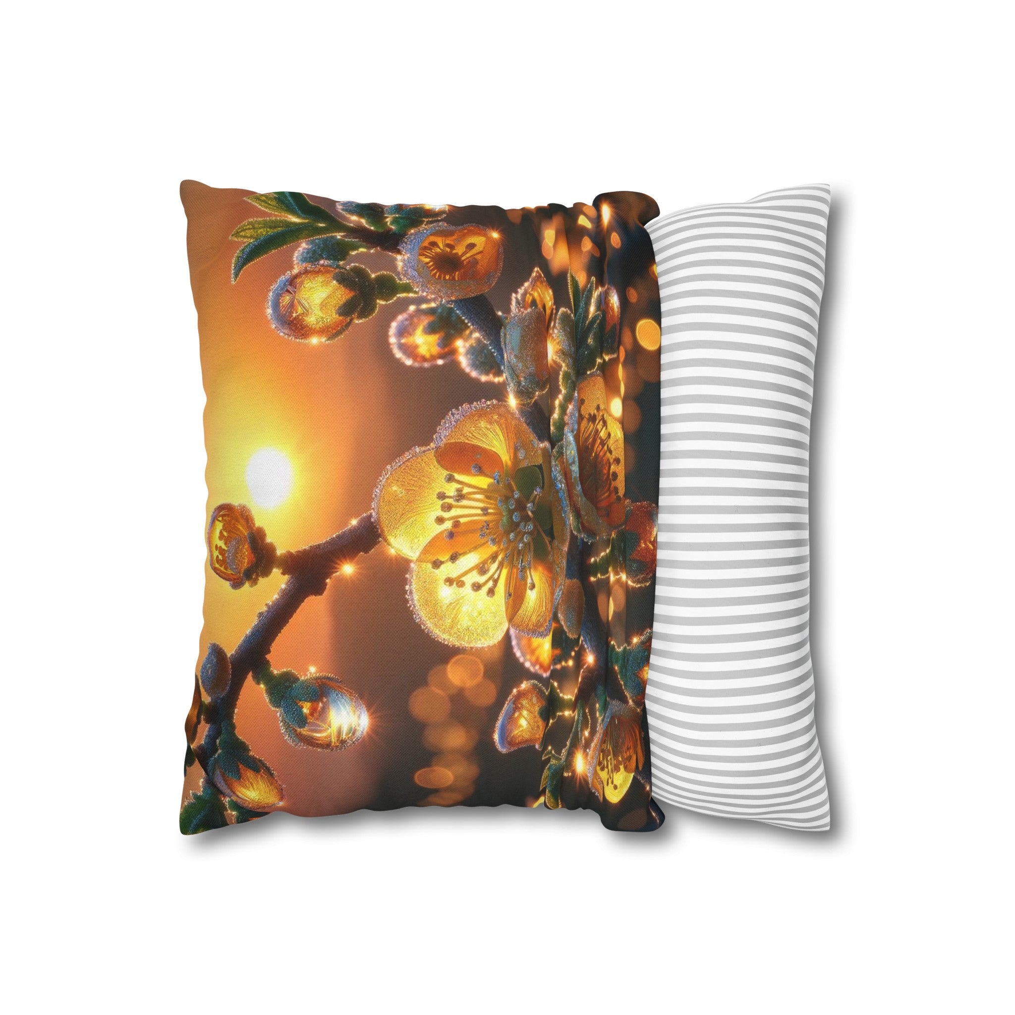 Yellow diamond flowers (2) - Polyester Square Pillowcase