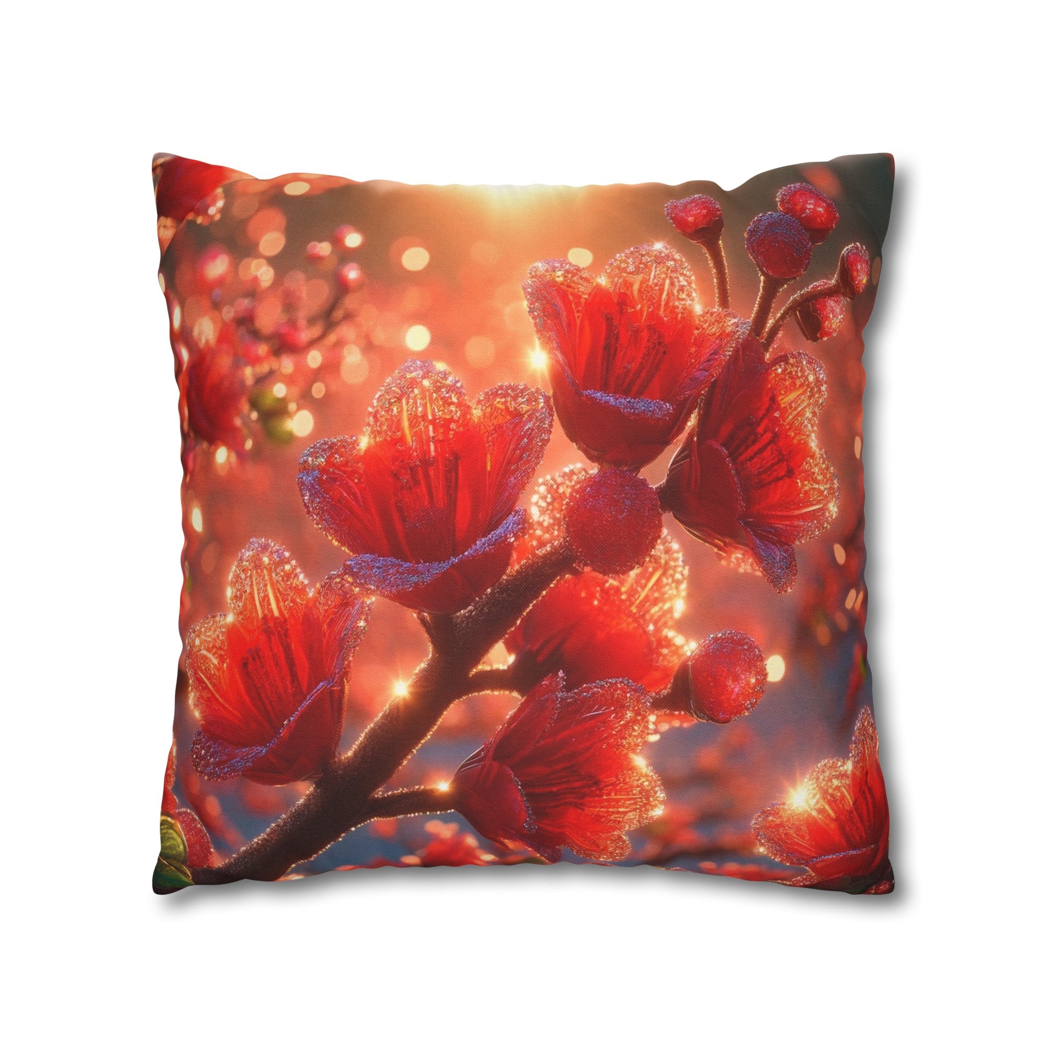 Red diamond flowers (2) -  Polyester Square Pillowcase