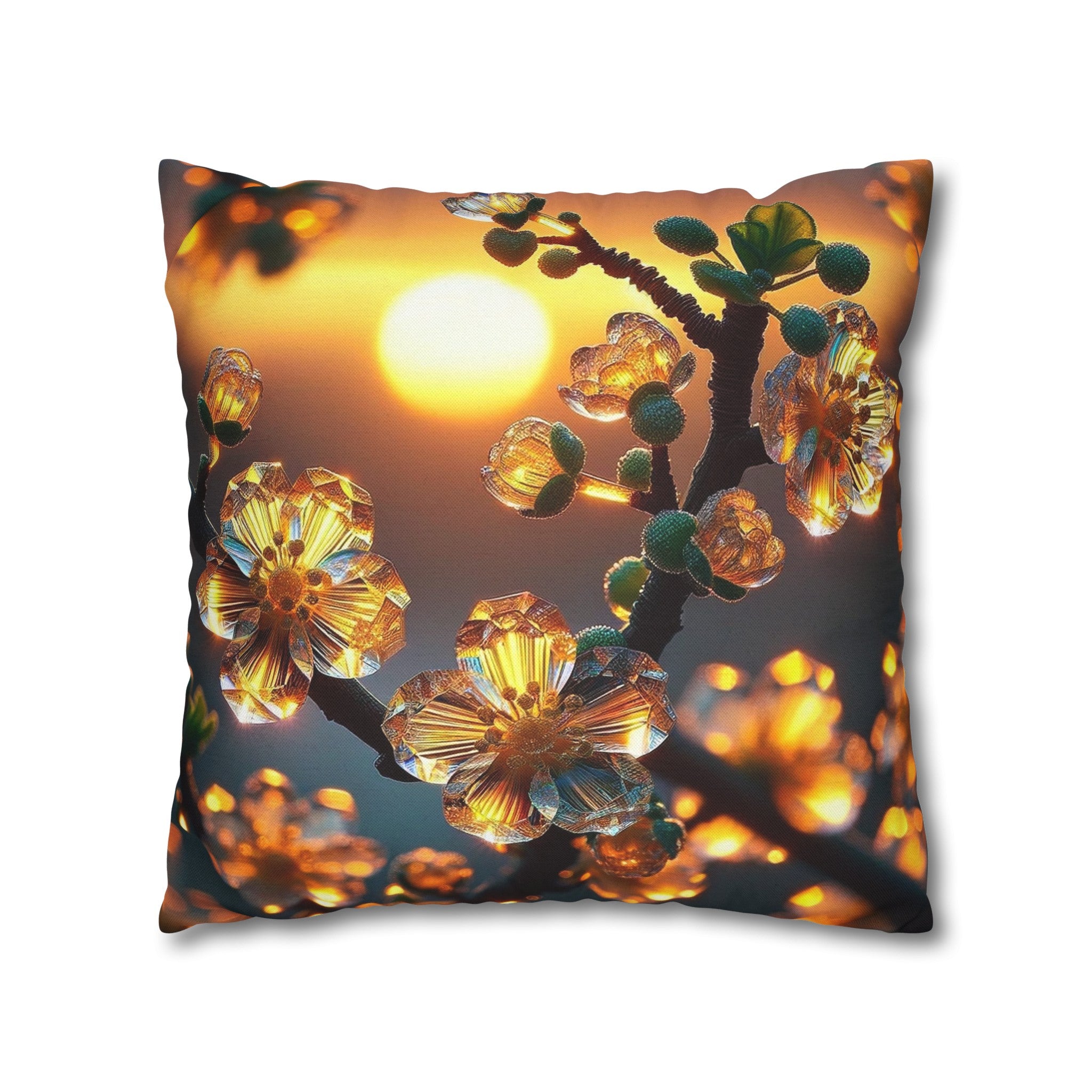 Yellow diamond flowers (4) - Polyester Square Pillowcase