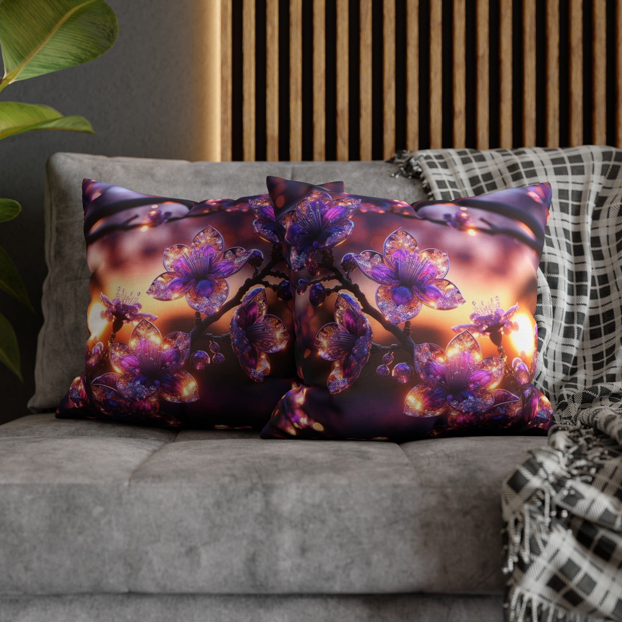 Purple diamond flowers (4) - Polyester Square Pillowcase