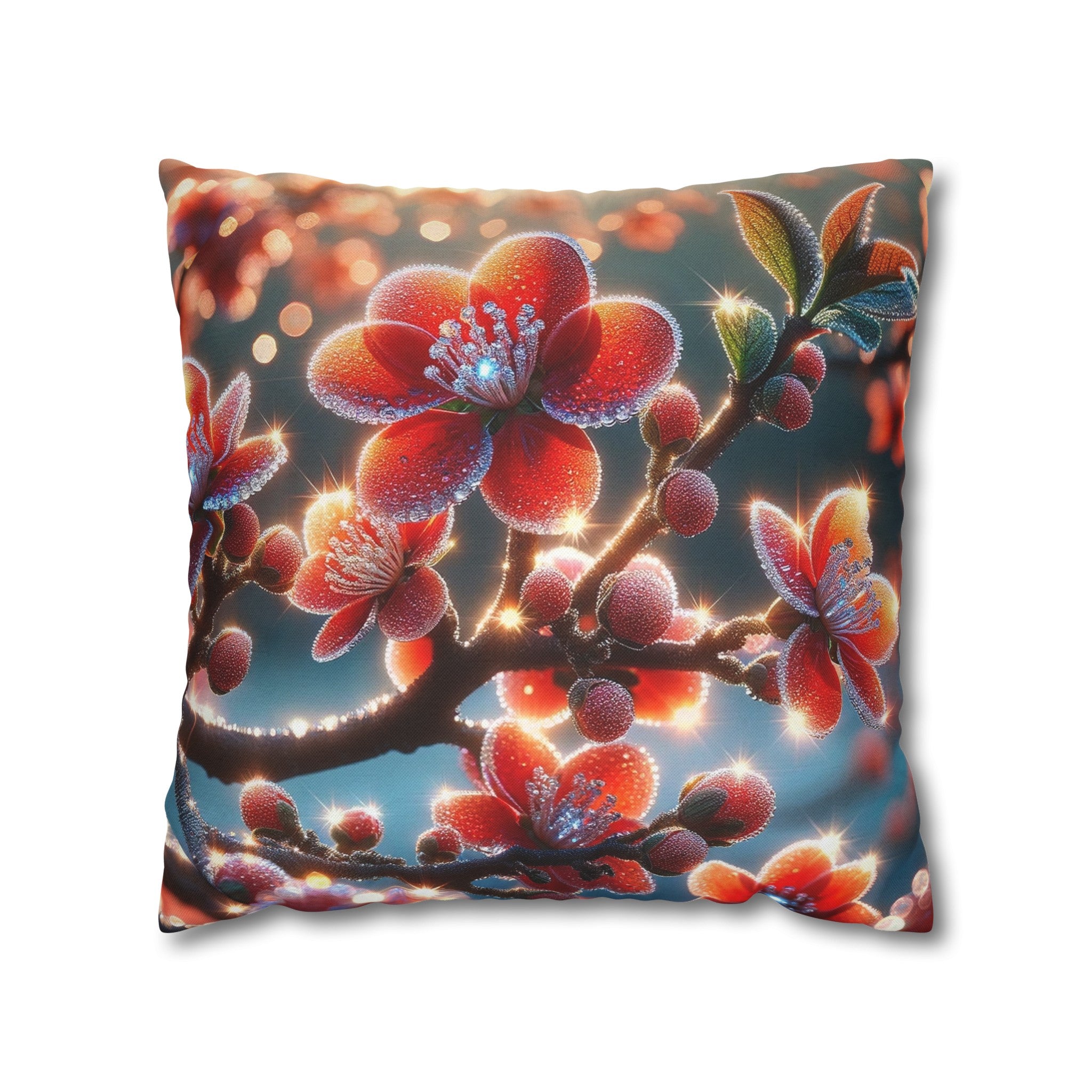 Red diamond flowers (3) - Polyester Square Pillowcase