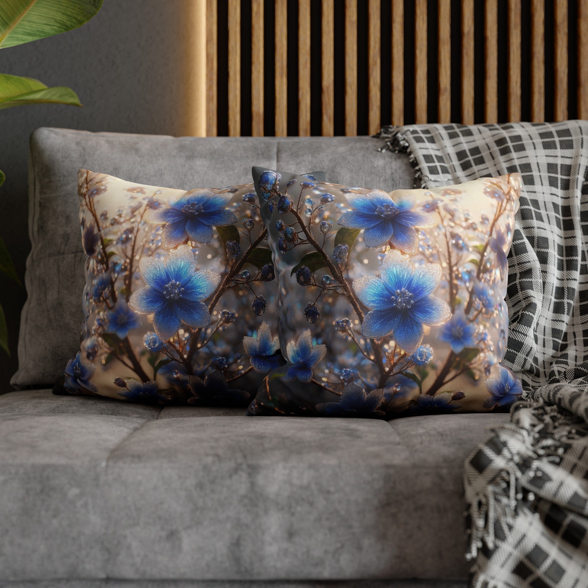 Blue, diamond flowers (4) - Suede Square Pillowcase