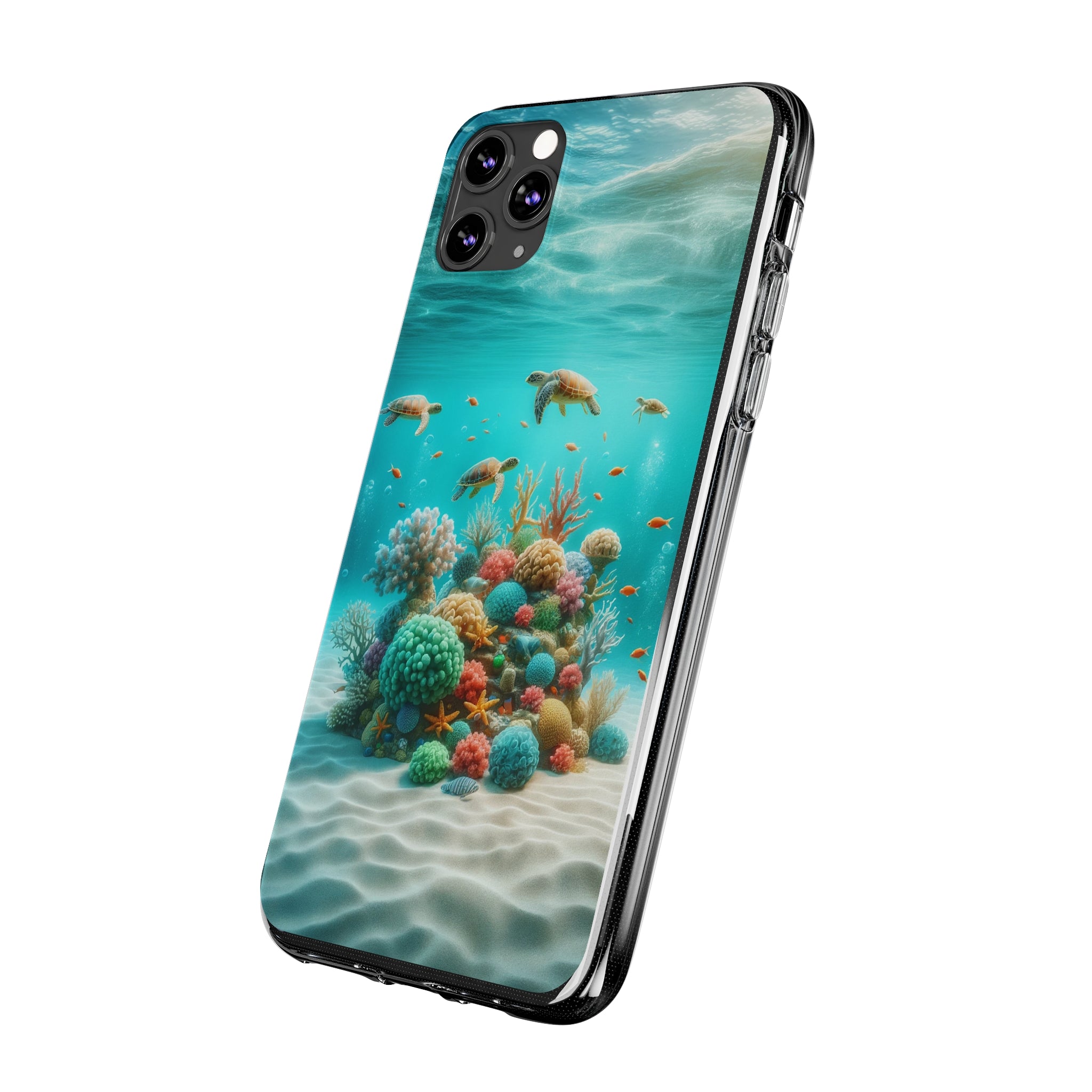 Turtles on coral reef - Soft Phone Case