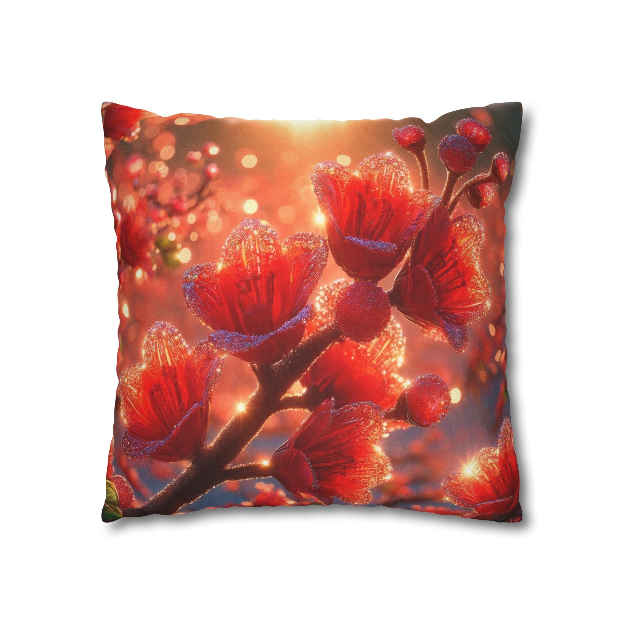 Red diamond flowers (2) -  Polyester Square Pillowcase