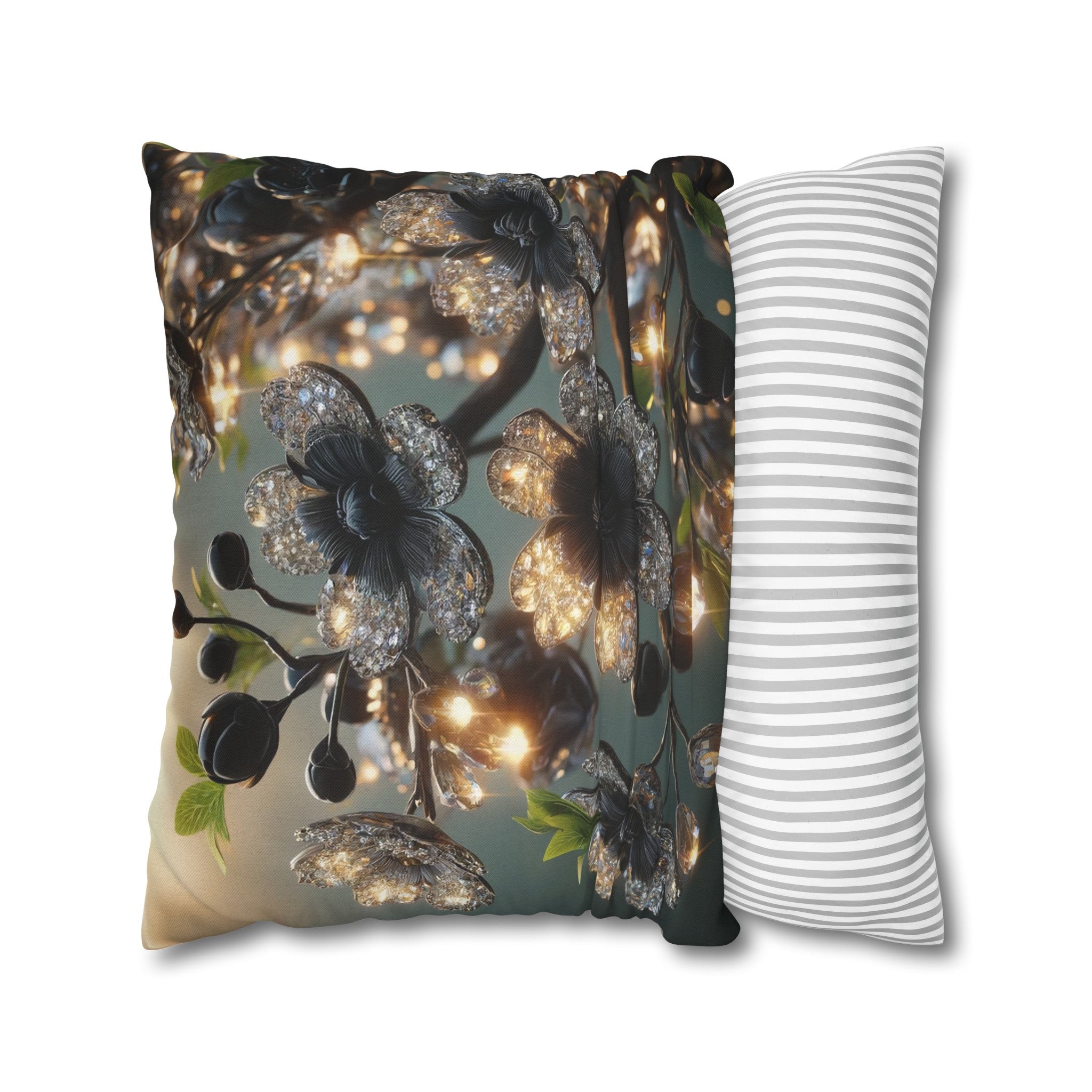 Black, diamond flowers (1) - Polyester Square Pillowcase