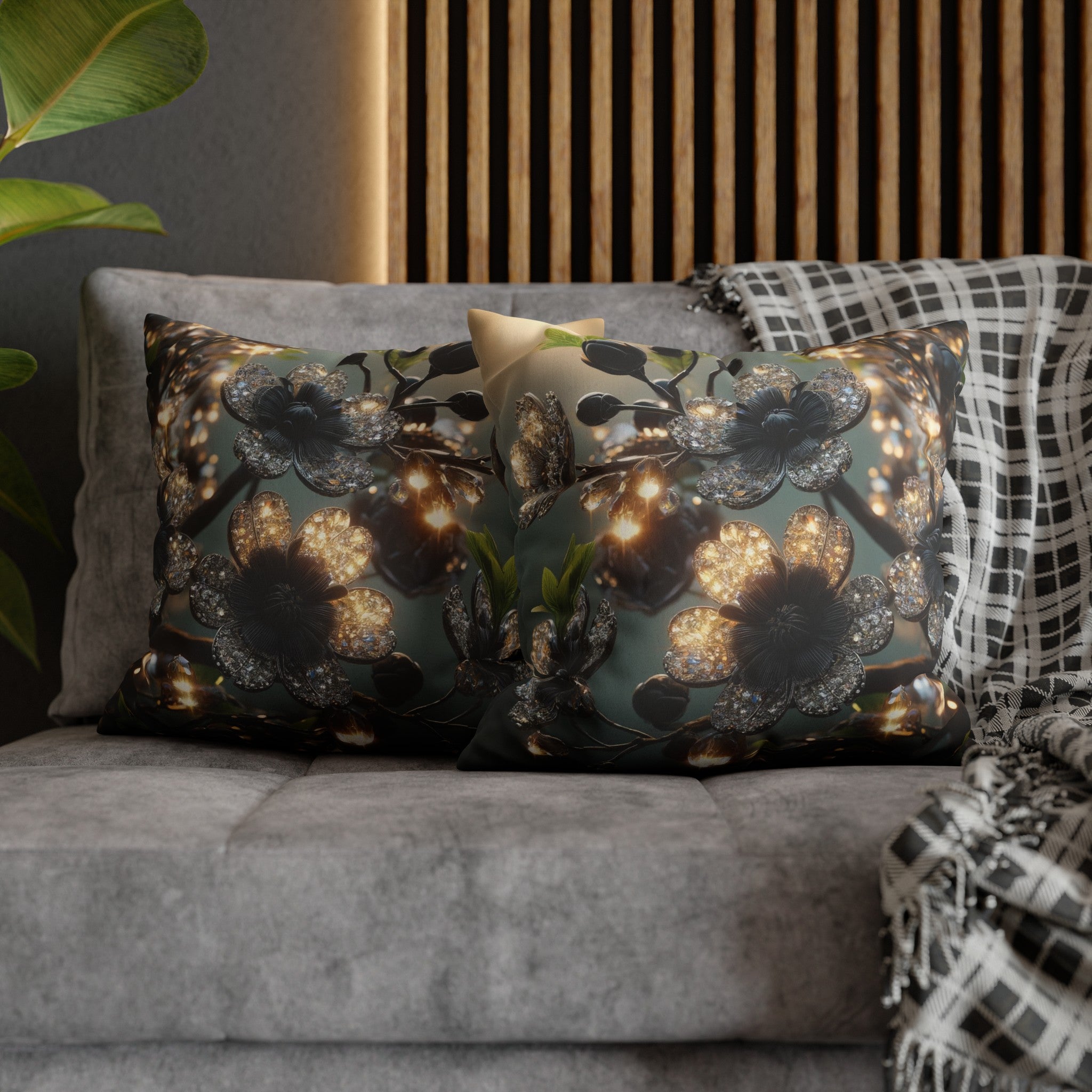 Black diamond flowers (1) - Suede Square Pillowcase