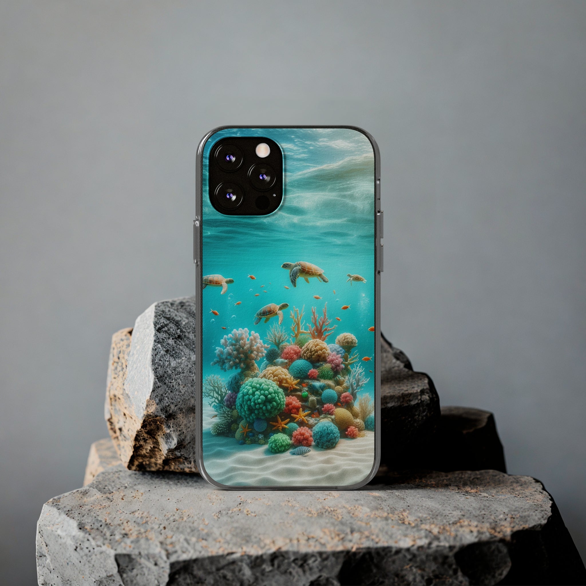 Turtles on coral reef - Soft Phone Case