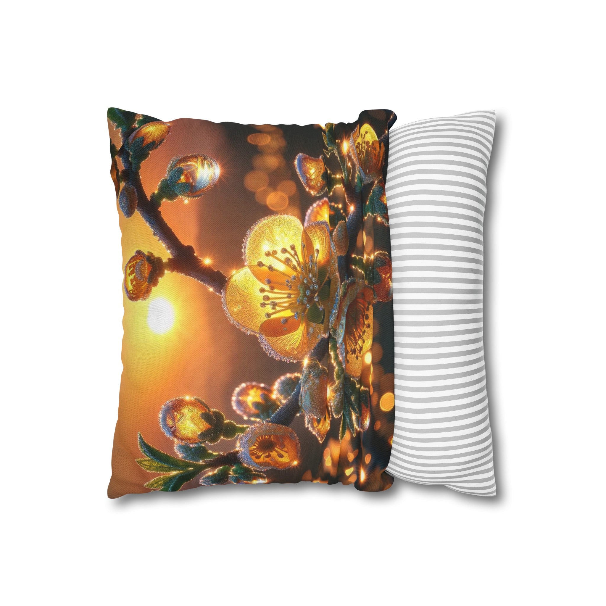 Yellow diamond flowers (2) - Polyester Square Pillowcase