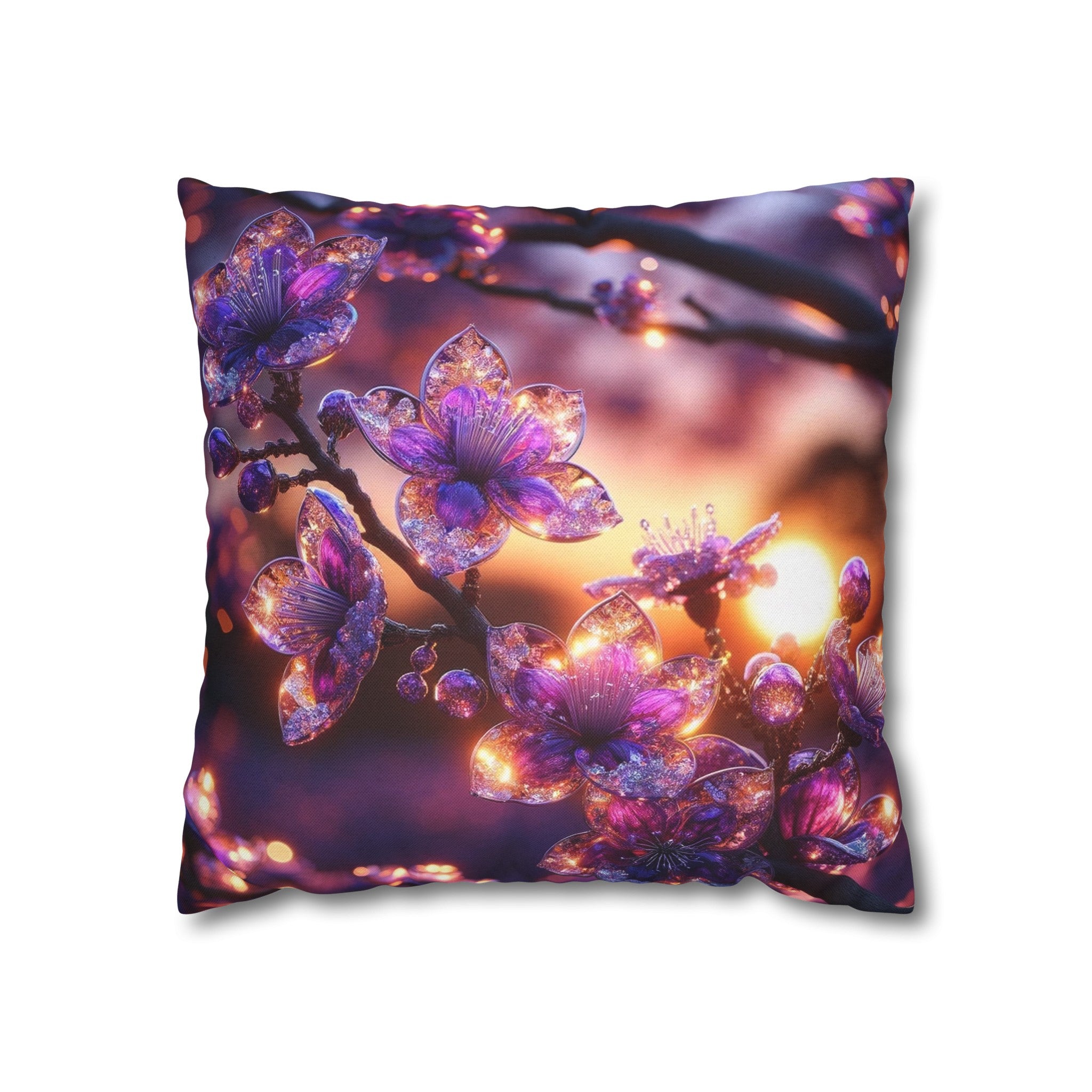 Purple diamond flowers (4) - Polyester Square Pillowcase