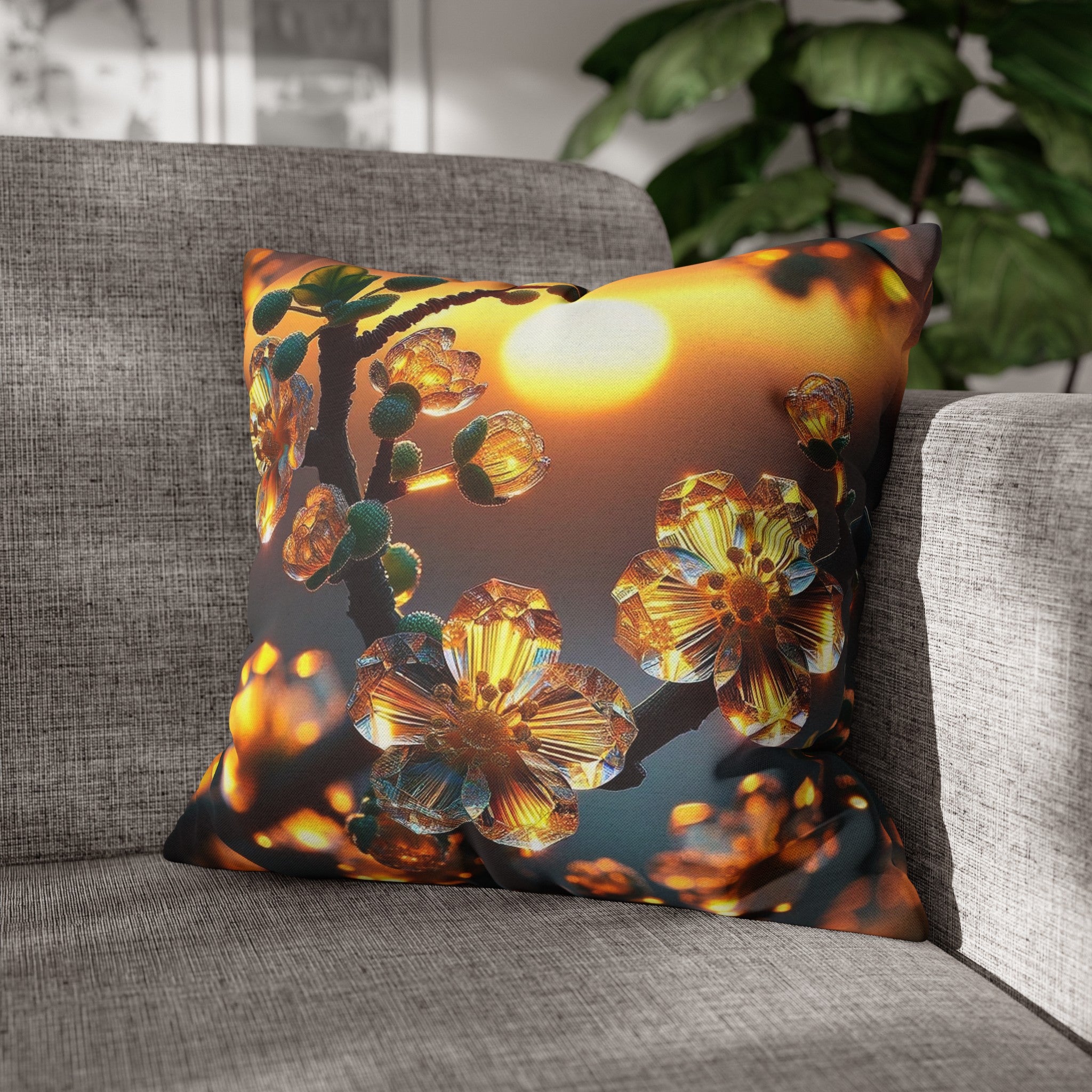 Yellow diamond flowers (4) - Polyester Square Pillowcase