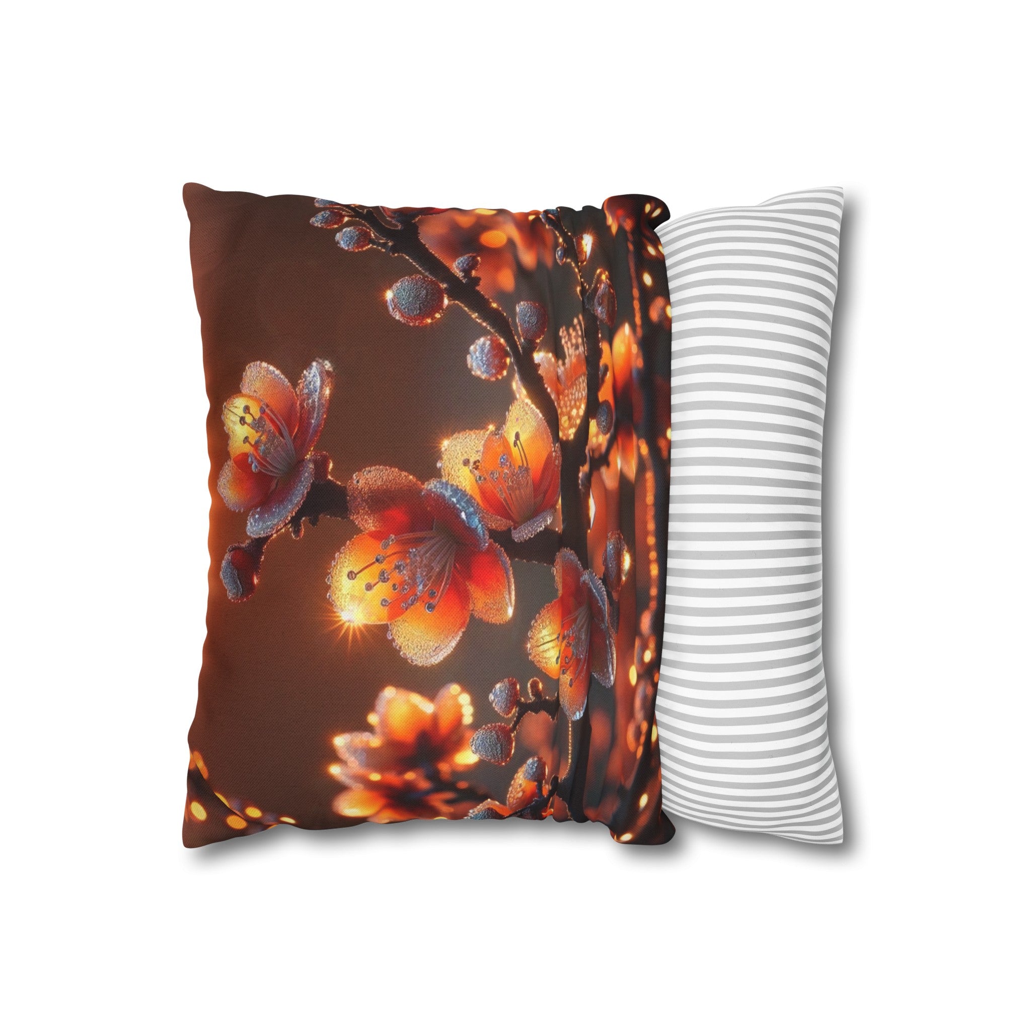 Orange diamond flowers (1) - Polyester Square Pillowcase