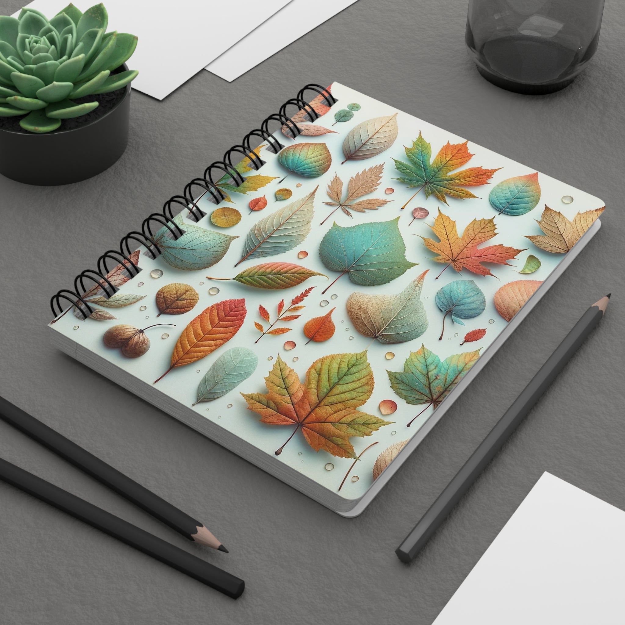 Pastel coloured leaves 2 - Spiral Notebook