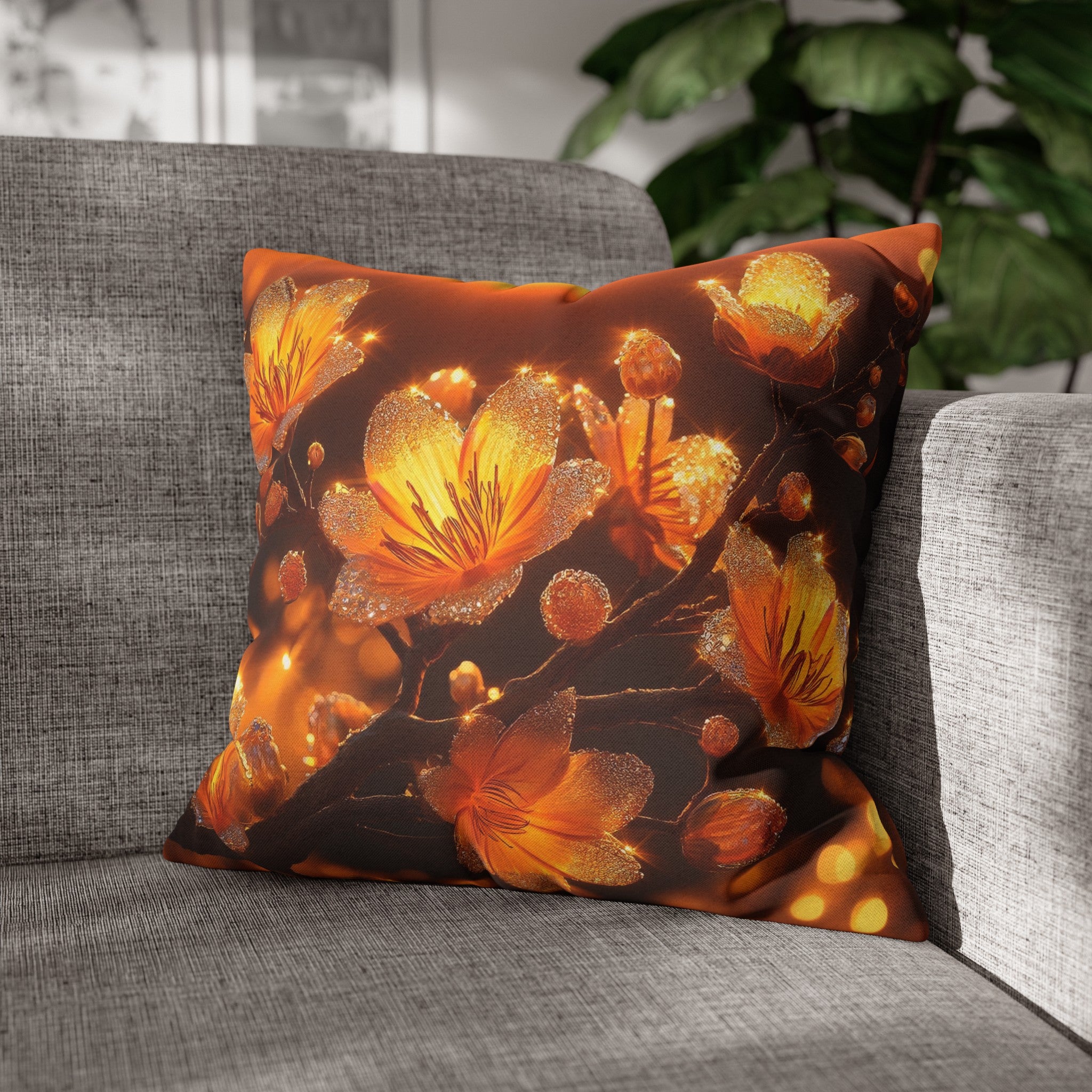 Yellow diamond flowers (3) - Polyester Square Pillowcase