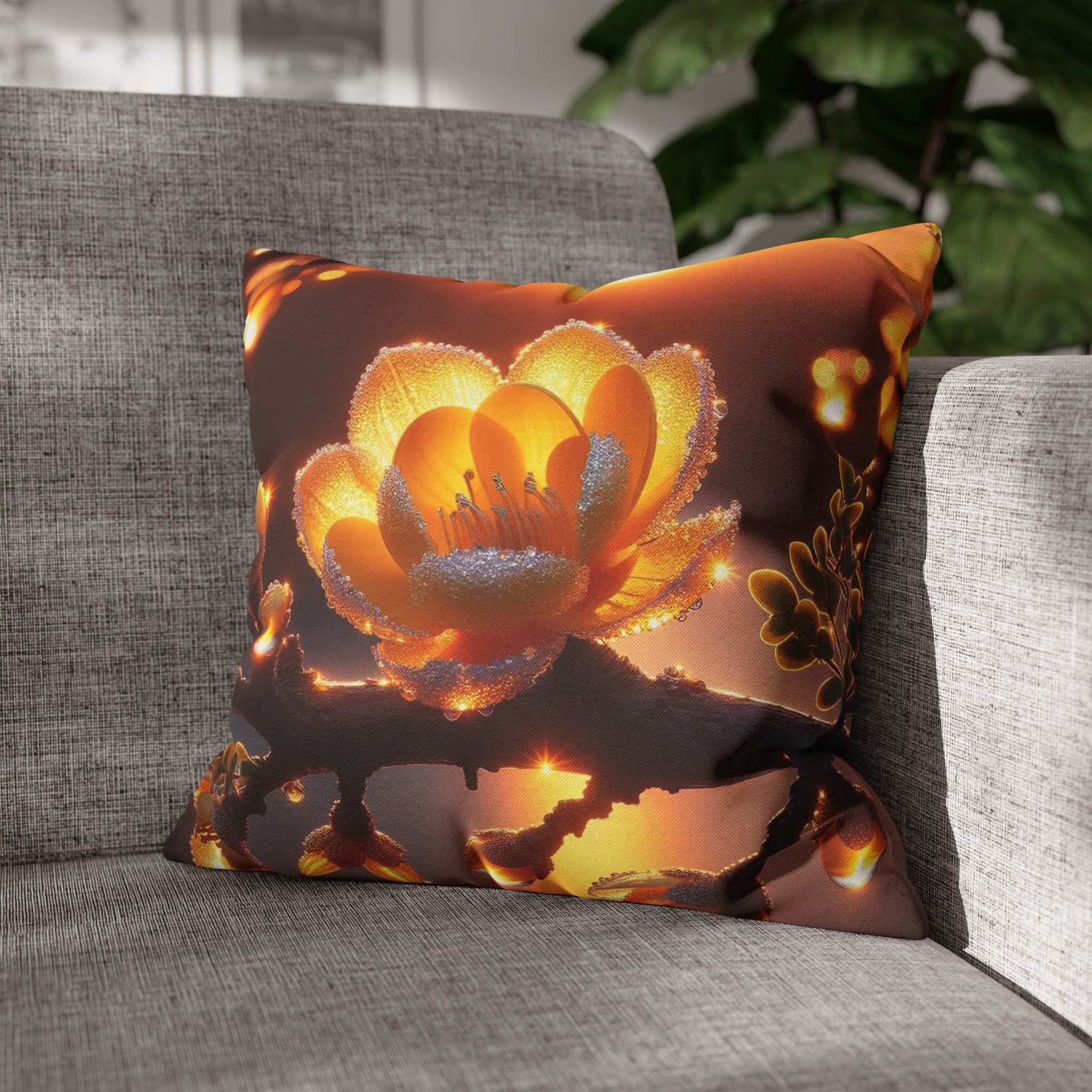 Yellow diamond flowers (1) - Polyester Square Pillowcase