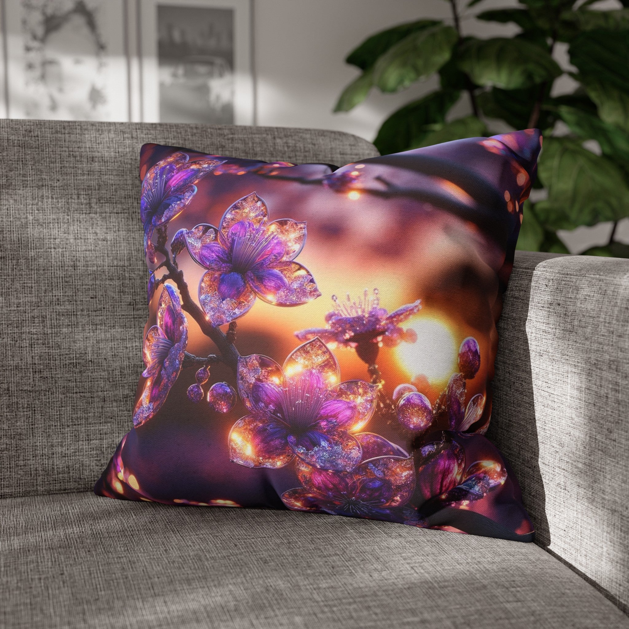 Purple diamond flowers (4) - Polyester Square Pillowcase