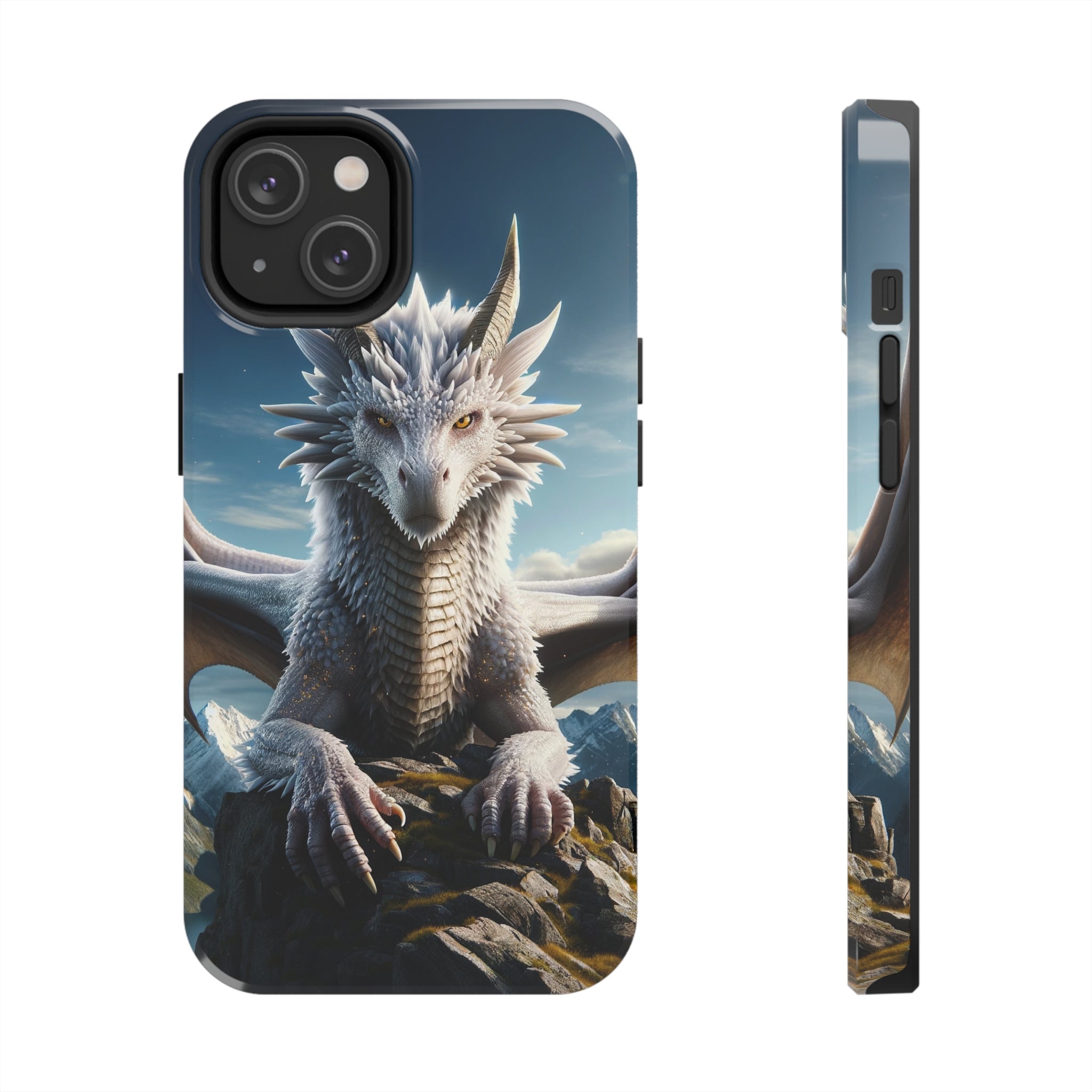 White dragon on a rock - Tough Phone Case