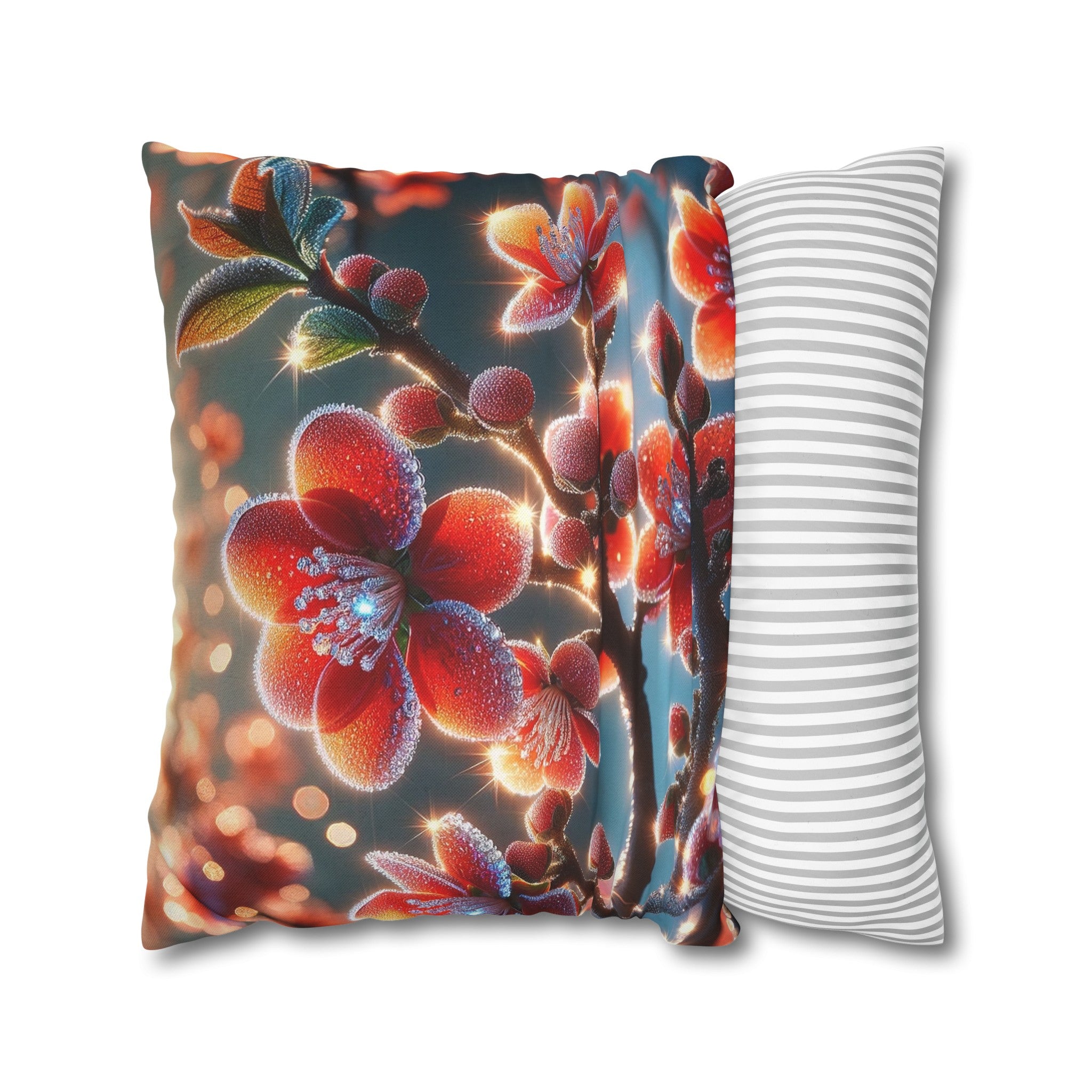 Red diamond flowers (3) - Polyester Square Pillowcase