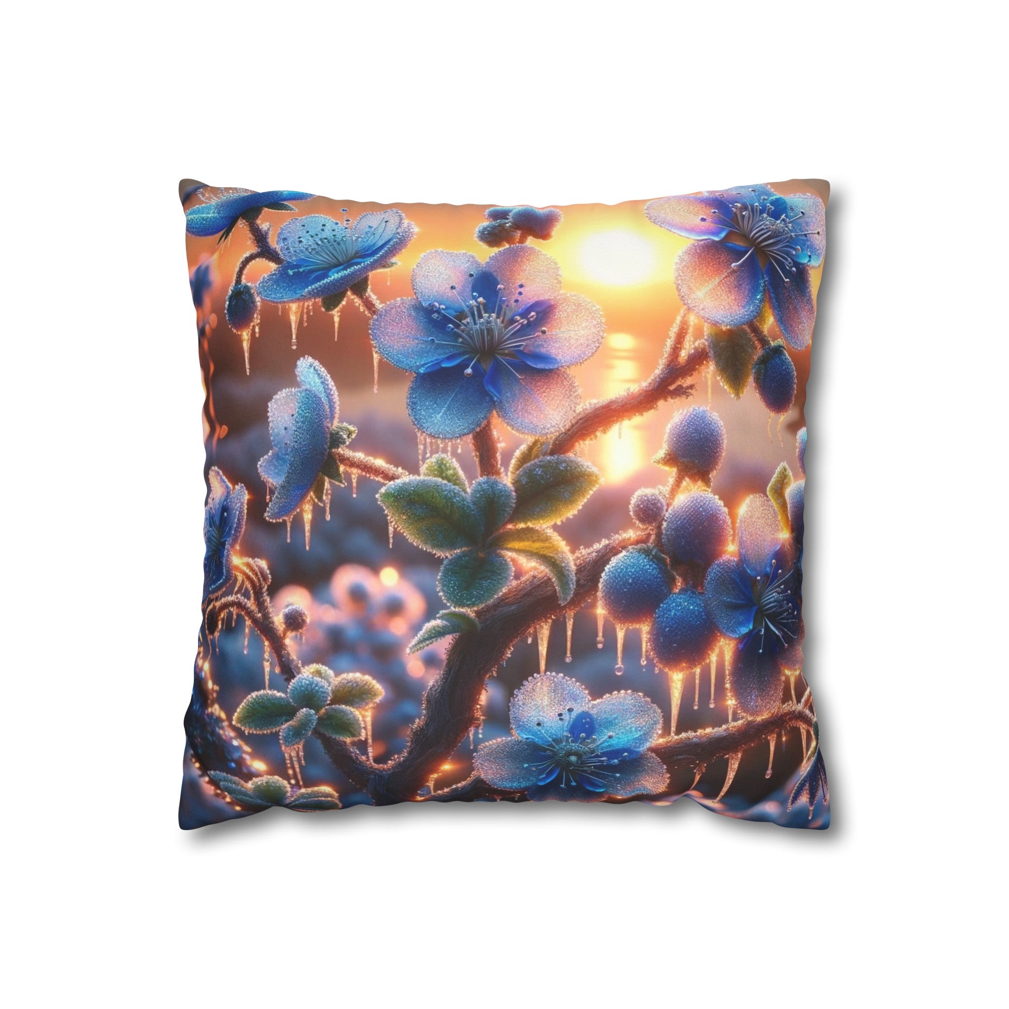 Blue,diamond flowers (1) - Suede Square Pillowcase