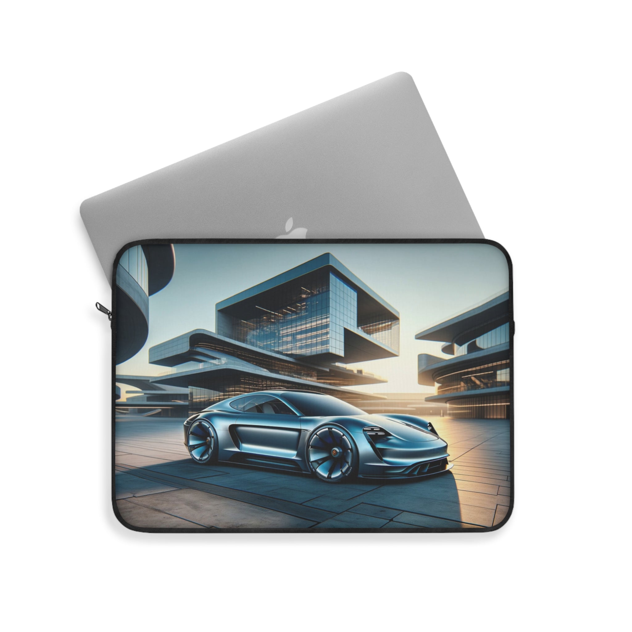 Blue car and buildings - Laptop Sleeve