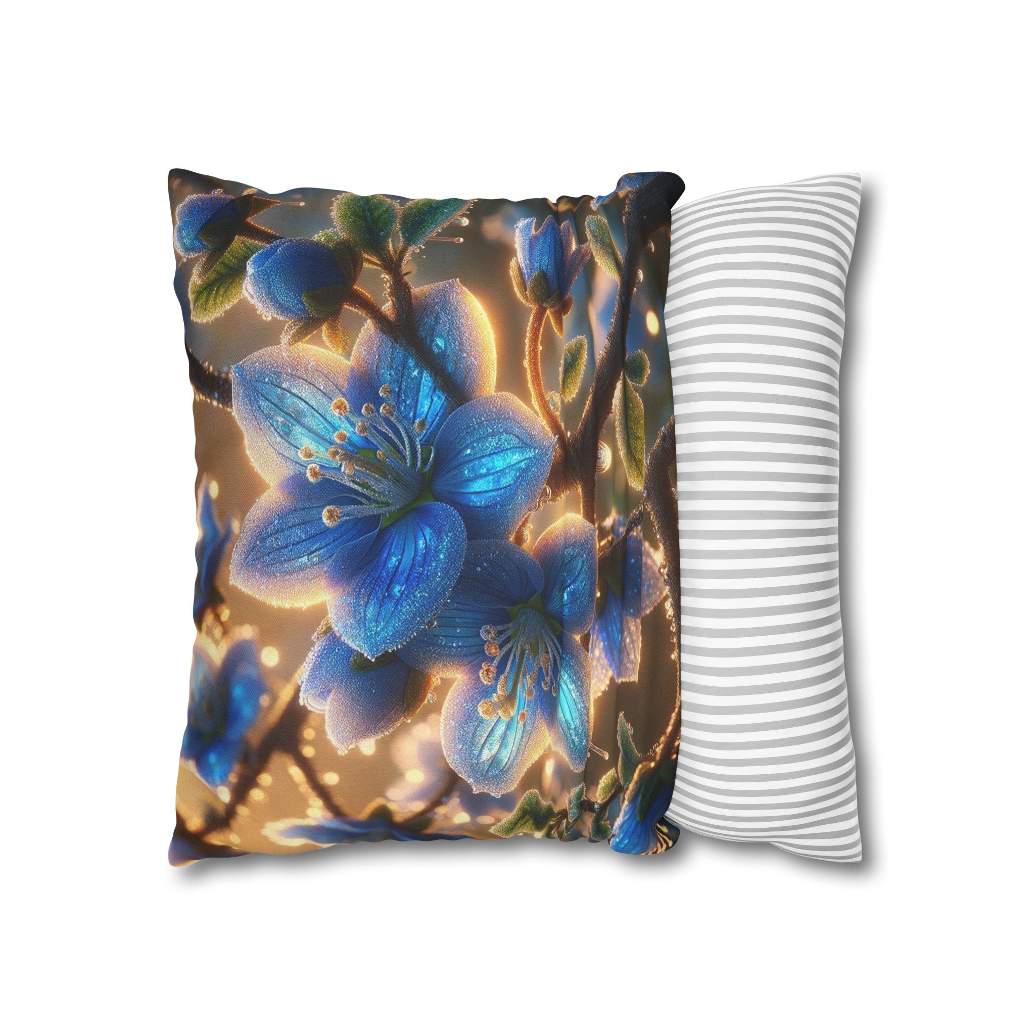 Blue, diamond flowers (3) - Polyester Square Pillowcase