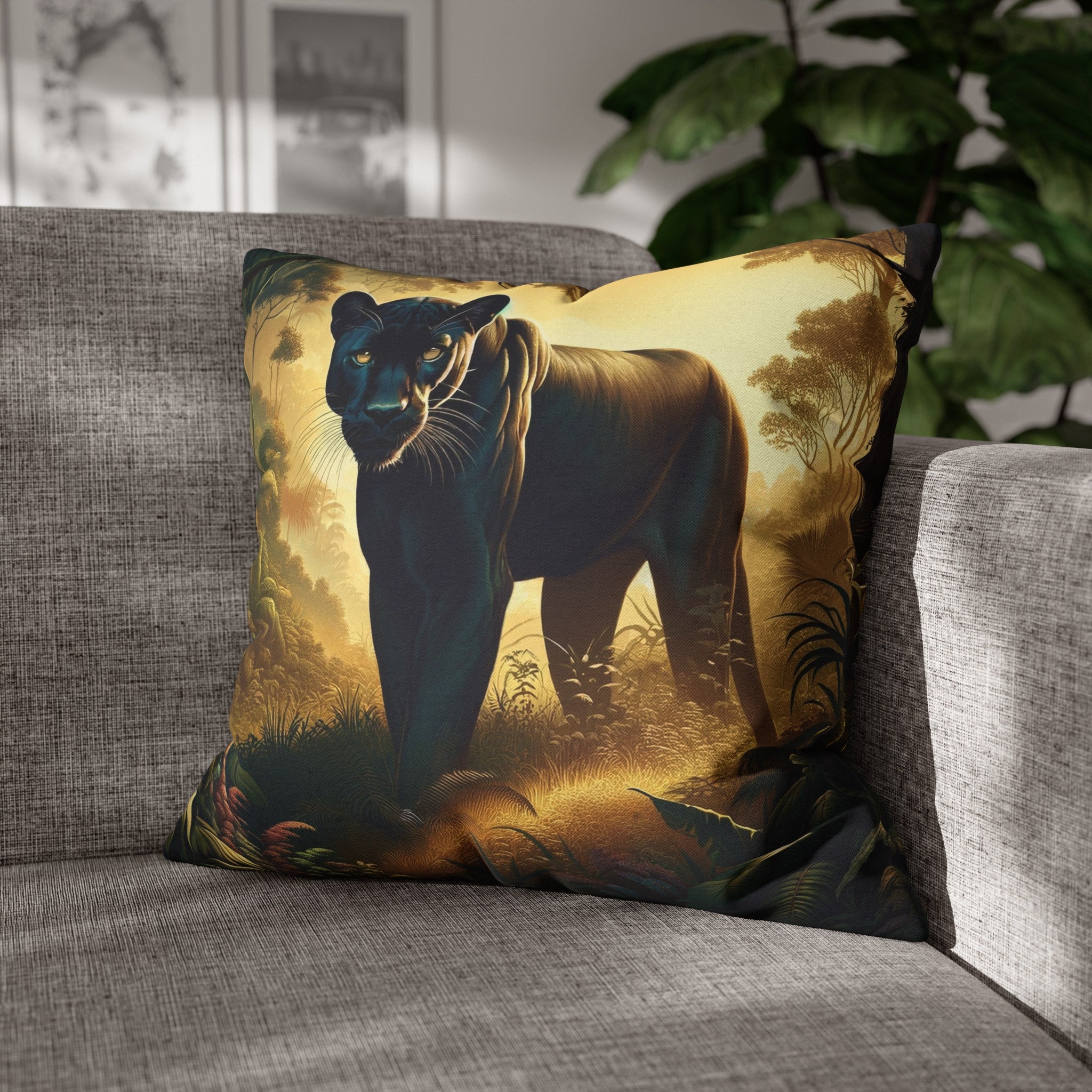 A Tiger walking in the jungle - Spun Polyester Square Pillowcase