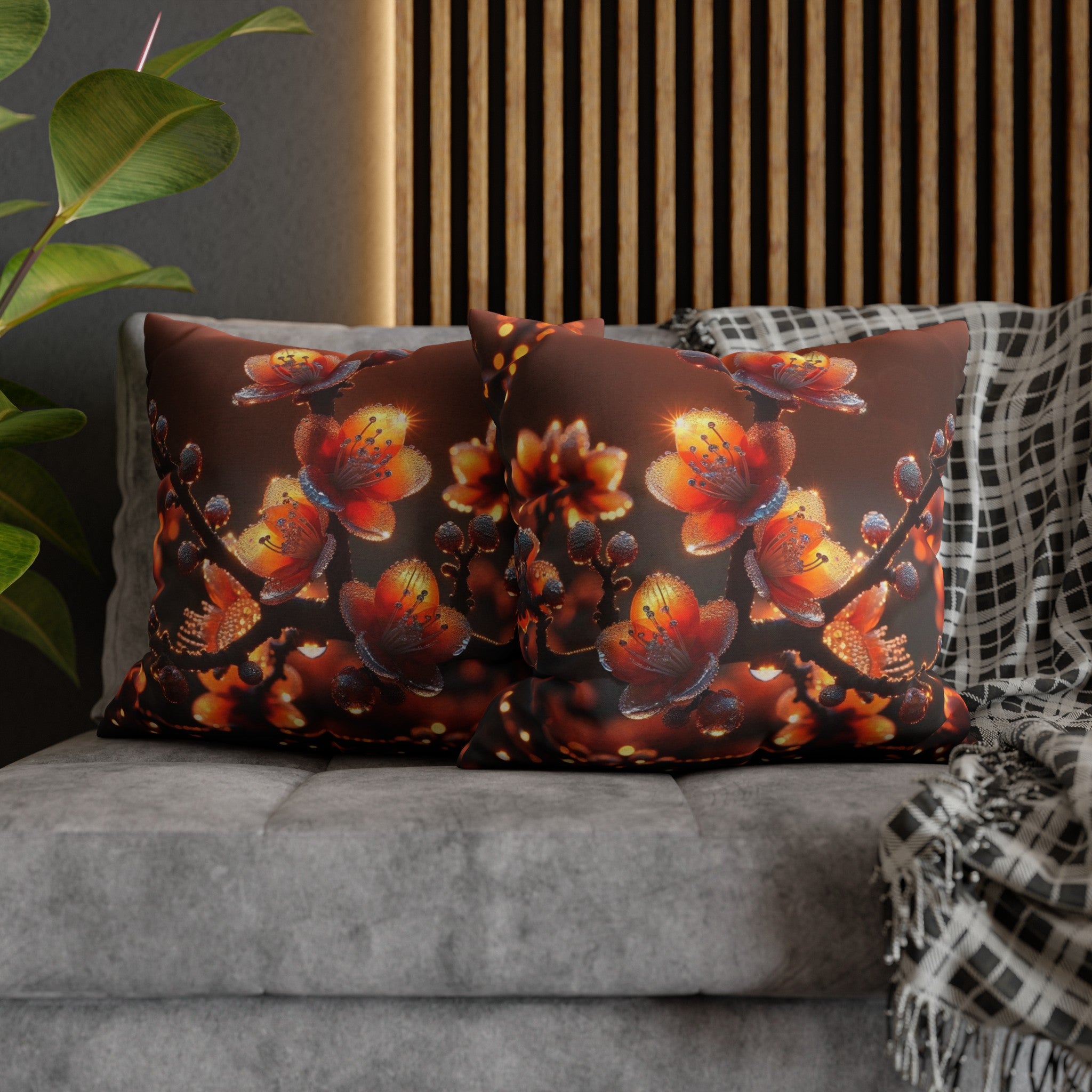 Orange diamond flowers (1) - Polyester Square Pillowcase