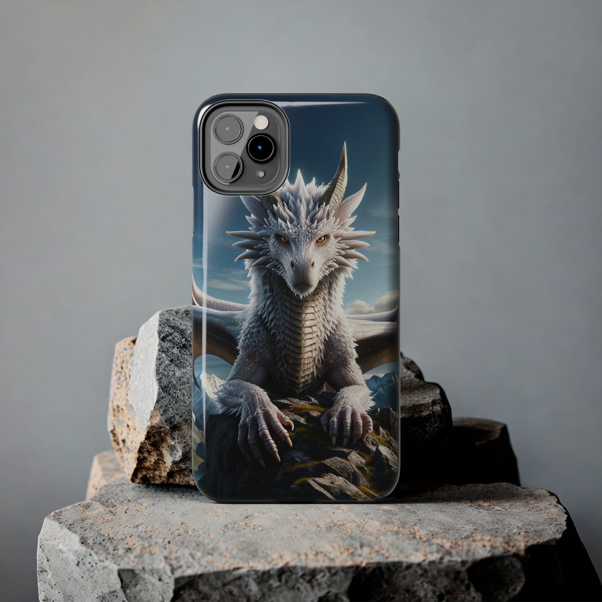 White dragon on a rock - Tough Phone Case