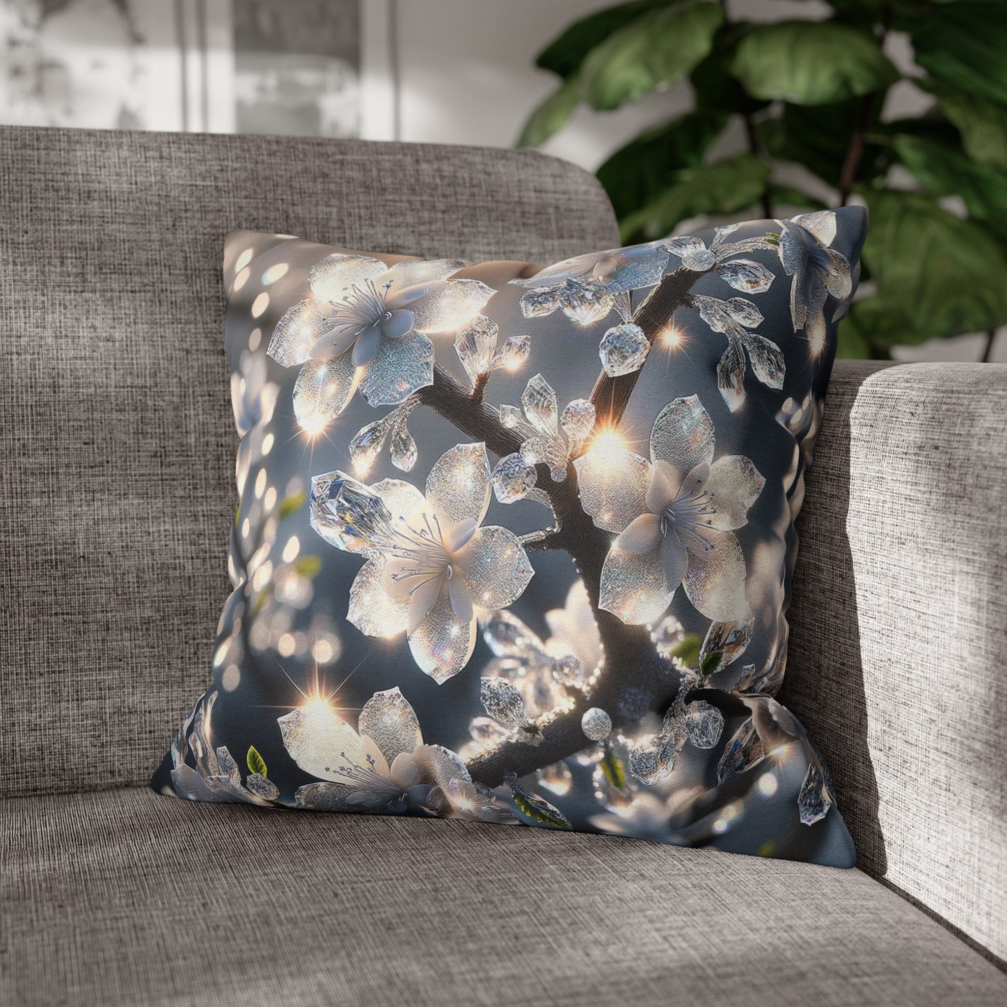 White diamond flowers (5) - Polyester Square Pillowcase