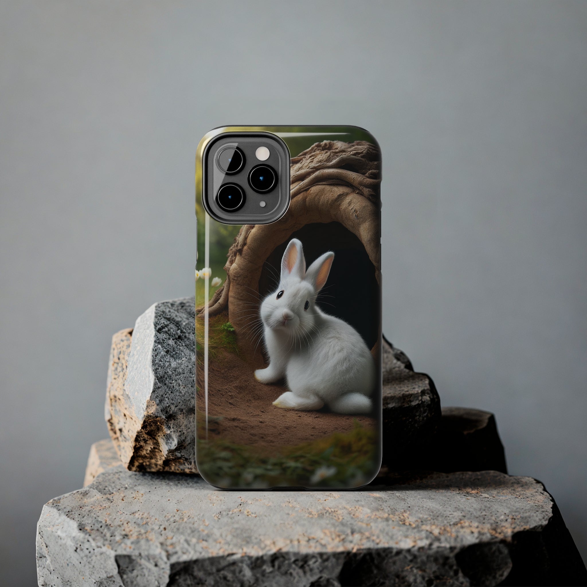 White curious rabbit - Tough Phone Case