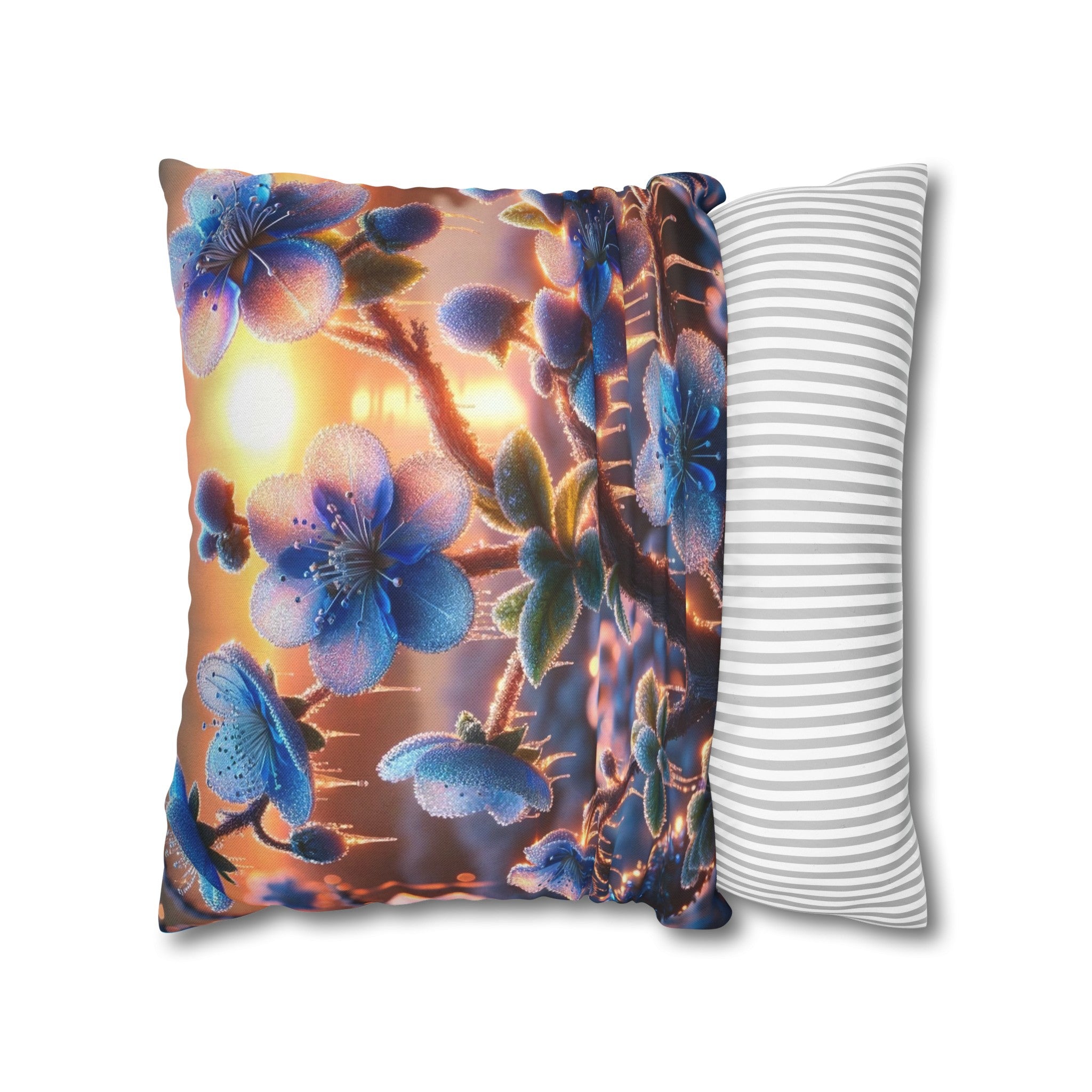 Blue, diamond flowers (1) - Polyester Square Pillowcase