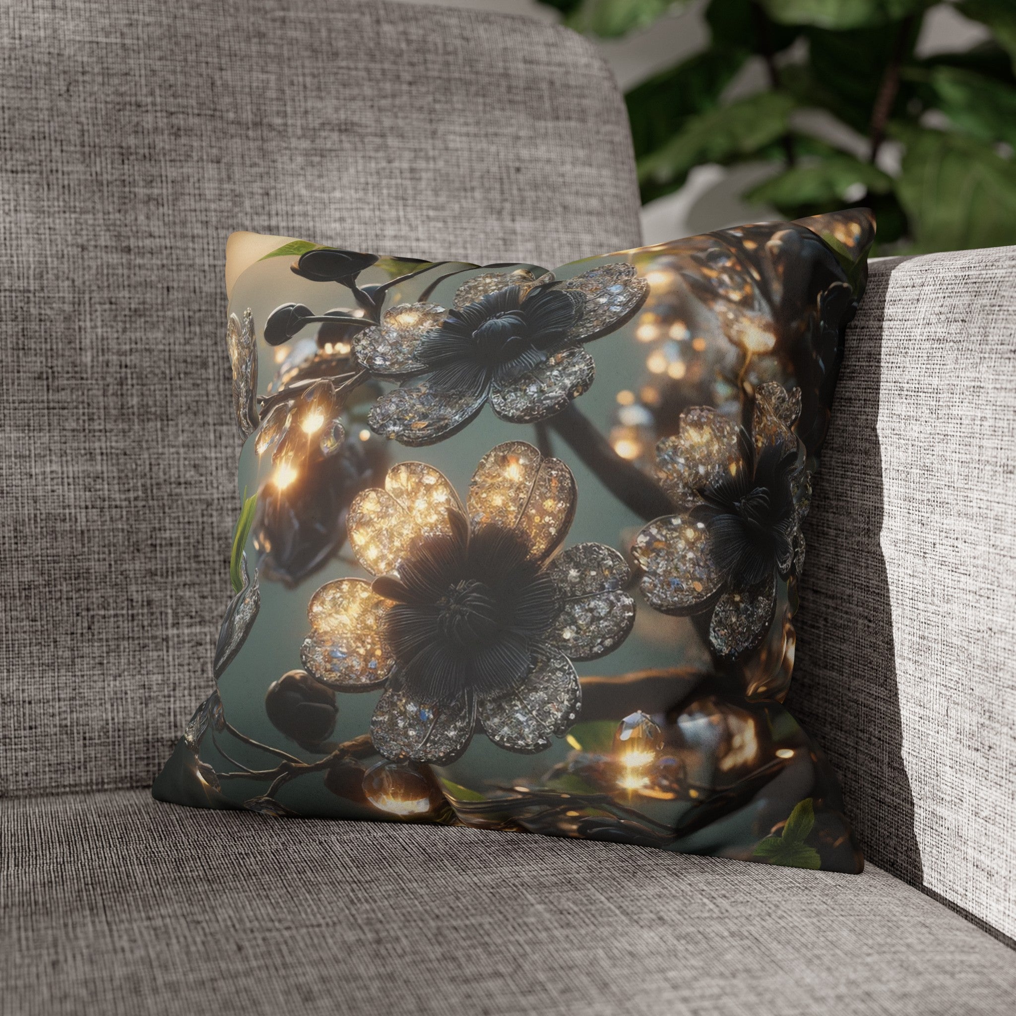 Black diamond flowers (1) - Suede Square Pillowcase